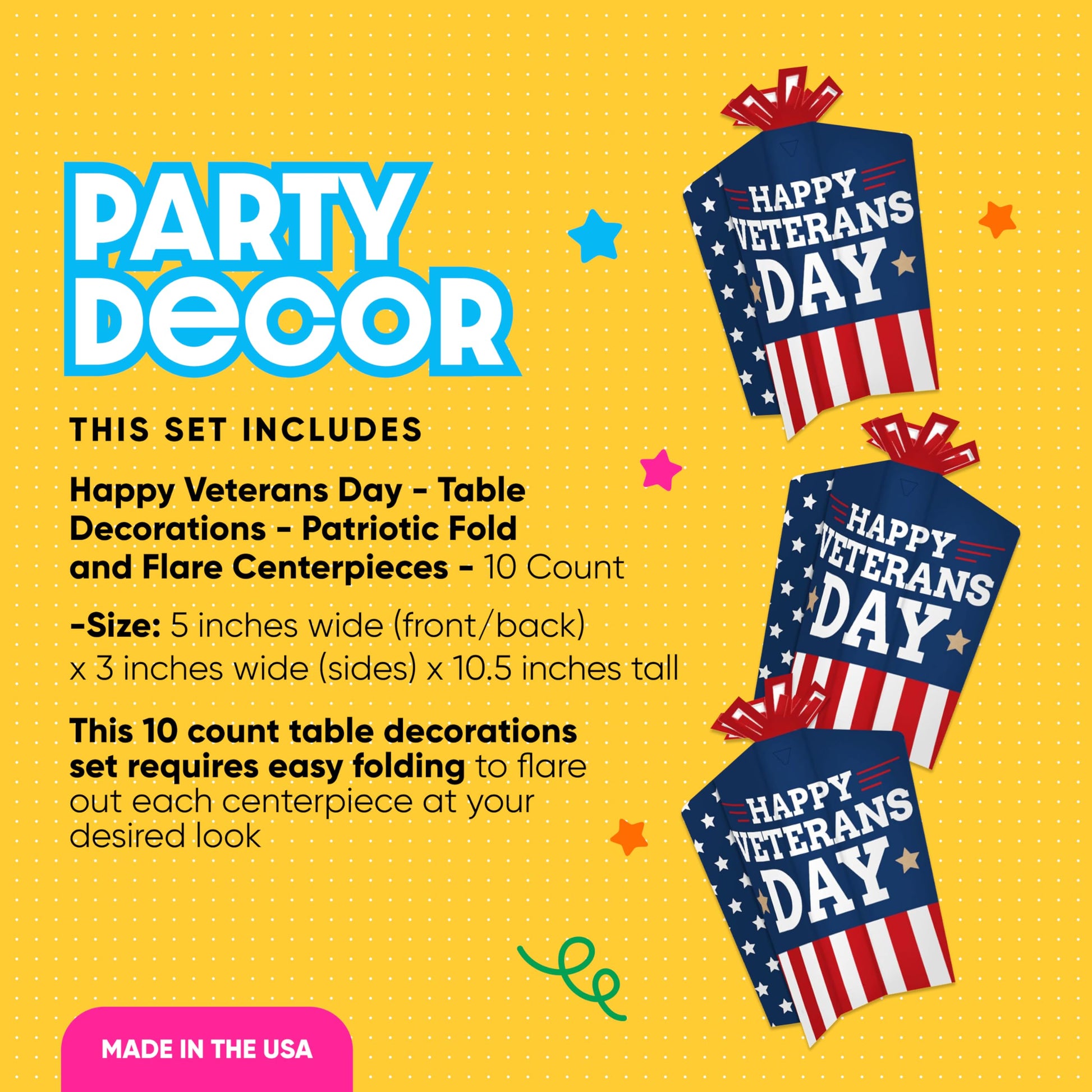 Big Dot of Happiness Happy Veterans Day - Table Decorations - Patriotic Fold and Flare Centerpieces - 10 Count