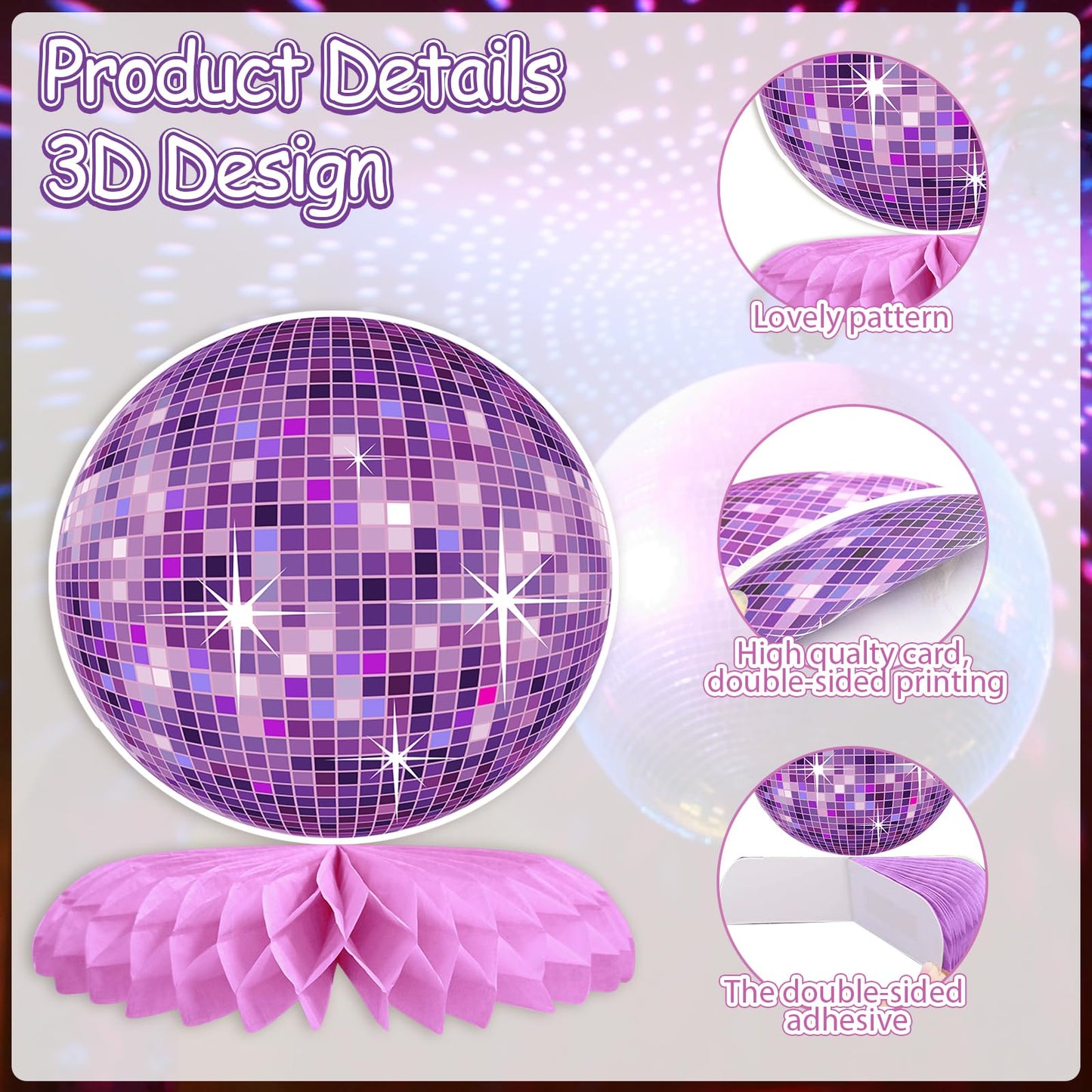9PCS Disco Honeycomb Centerpieces Disco Ball Party Decorations Colorful Rock and Roll Party Table Centerpieces 50s 70s 80s 90s Disco Music Theme