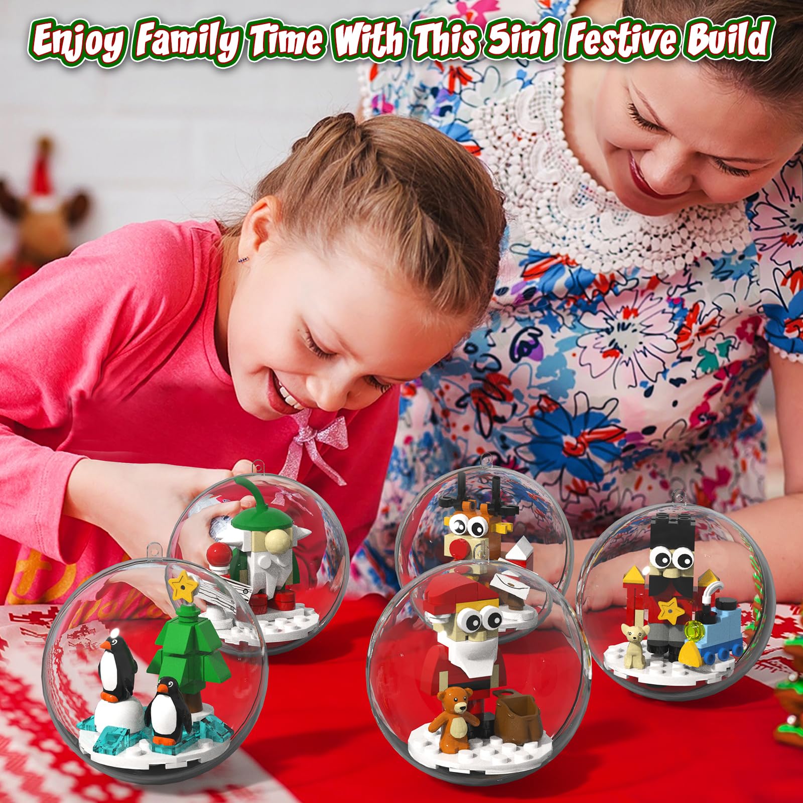 aphpaio Christmas Tree Ornaments Building Blocks Christmas, 2025 Christmas Decorations Ball Toys Included Santa Reindeer Nutcracker Gnome Penguin