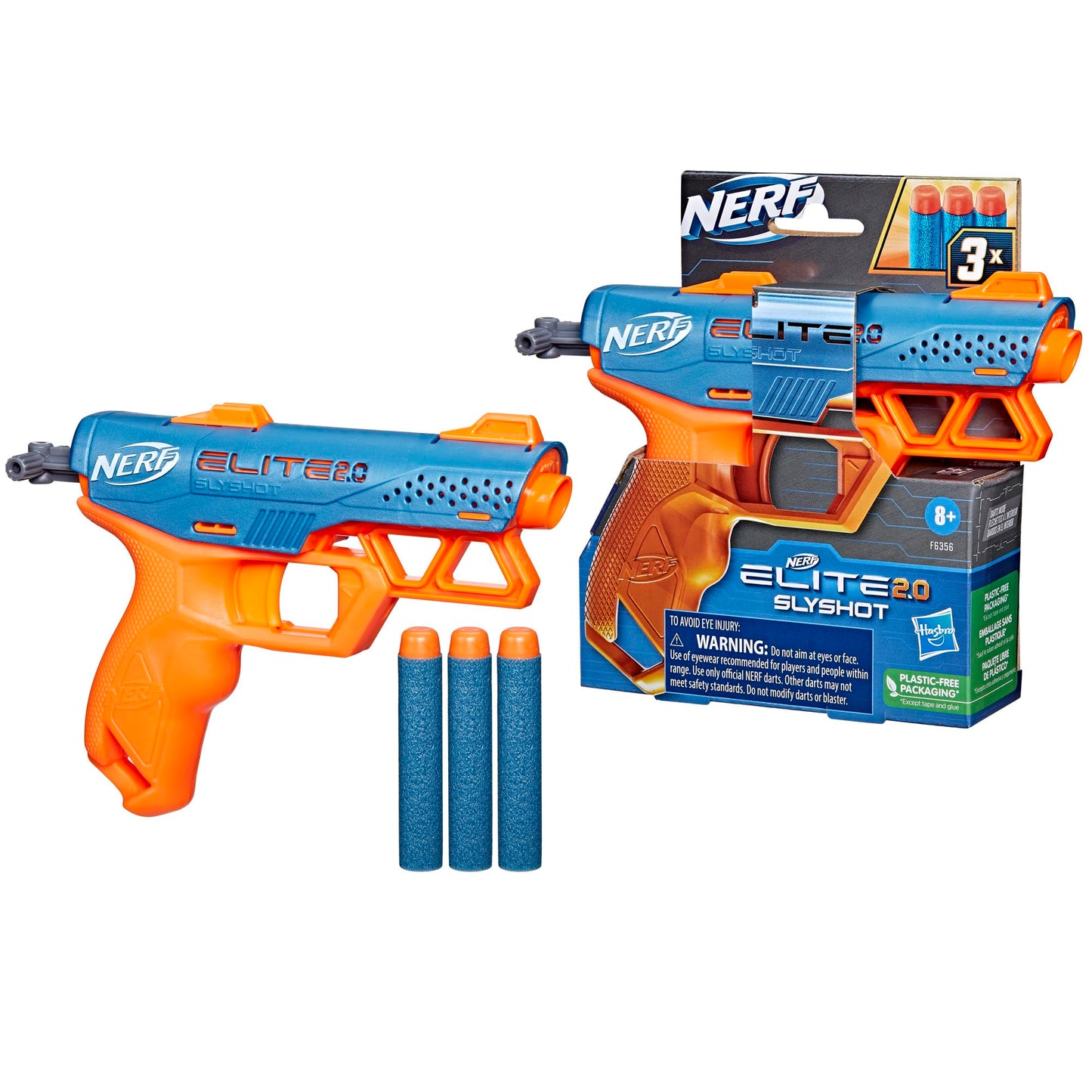 Nerf Elite 2.0 Slyshot Blaster, 2 Dart Storage, 3 Nerf Elite Darts, Pull to Prime Handle, Toy Foam Blaster for Outdoor Kids Games