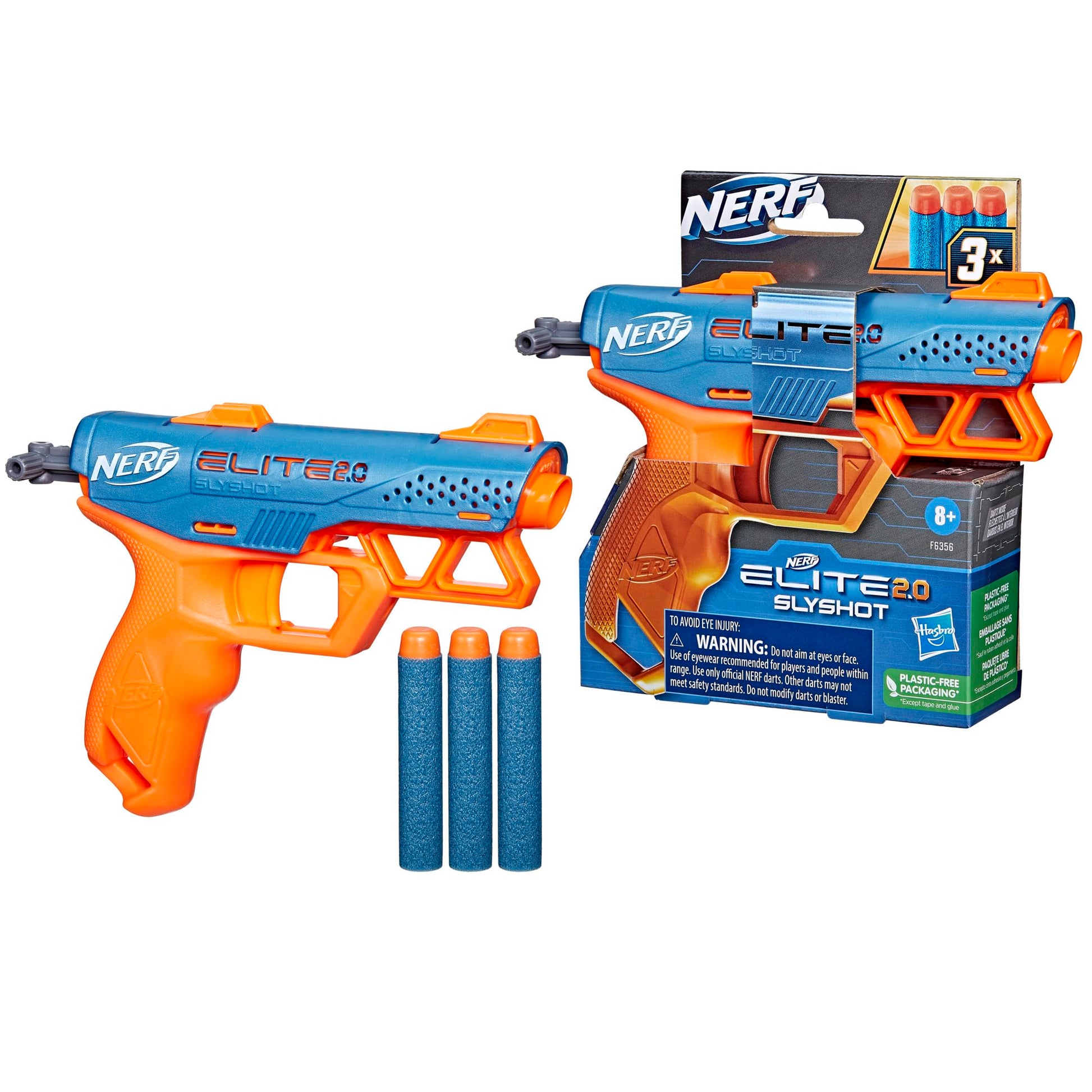 Nerf Elite 2.0 Slyshot Blaster, 2 Dart Storage, 3 Nerf Elite Darts, Pull to Prime Handle, Toy Foam Blaster for Outdoor Kids Games