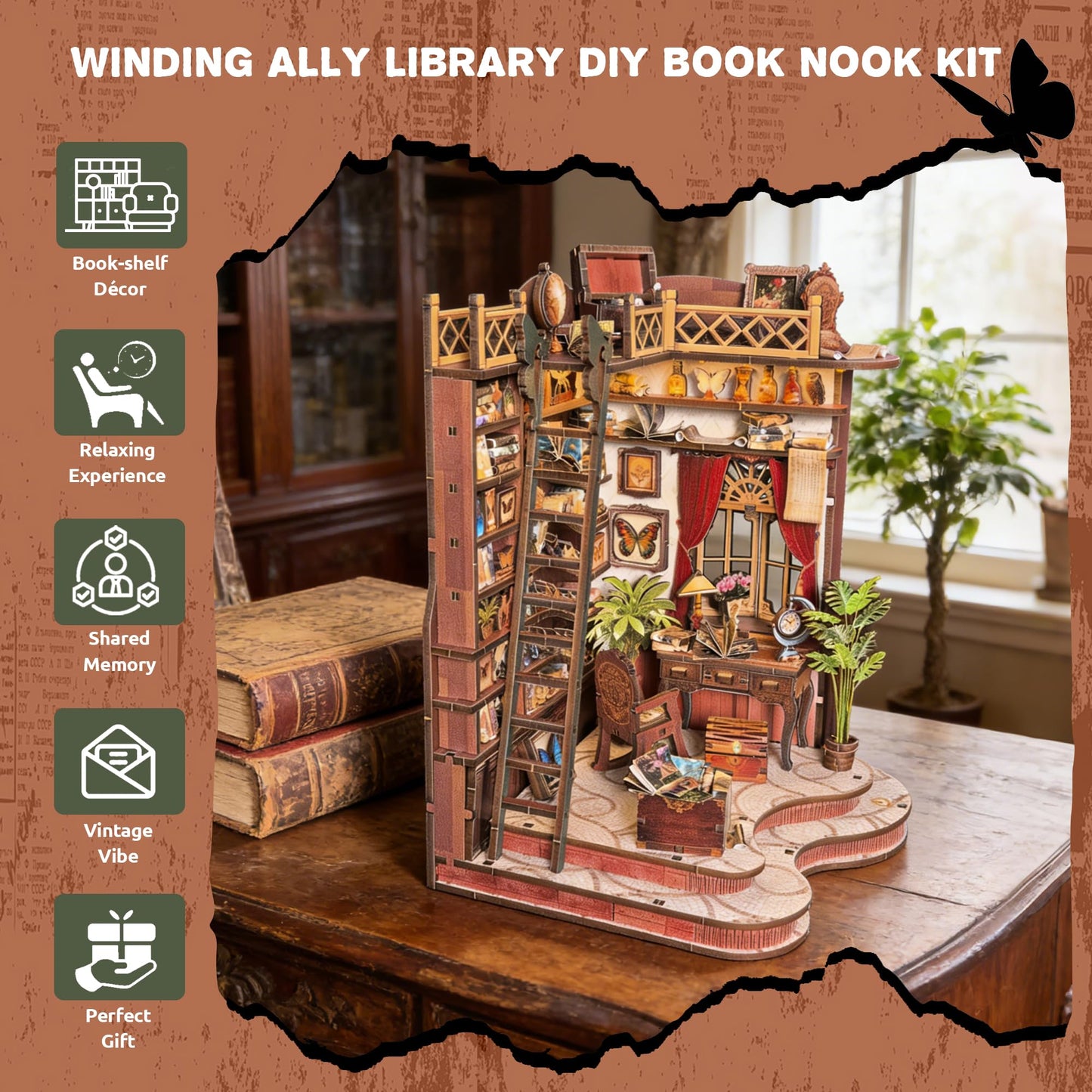 DIY Miniature House Kit, DIY Book Nook with LED Light | 3D Puzzles for Adults and Teens, Tiny House Building Kits for Bookshelf Decor, Relaxing Gift