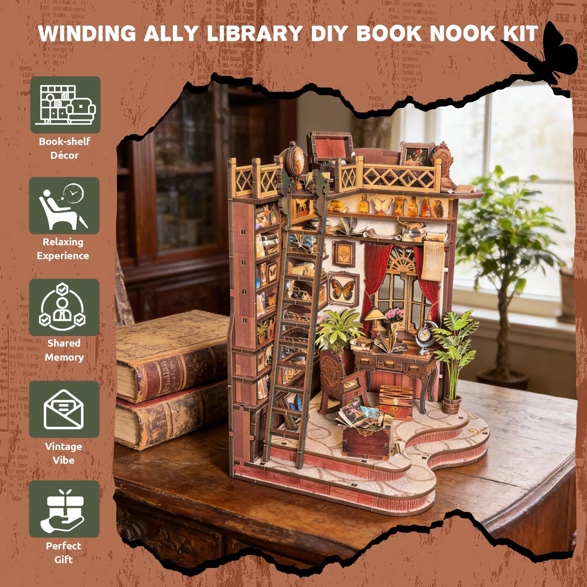 DIY Miniature House Kit, DIY Book Nook with LED Light | 3D Puzzles for Adults and Teens, Tiny House Building Kits for Bookshelf Decor, Relaxing Gift