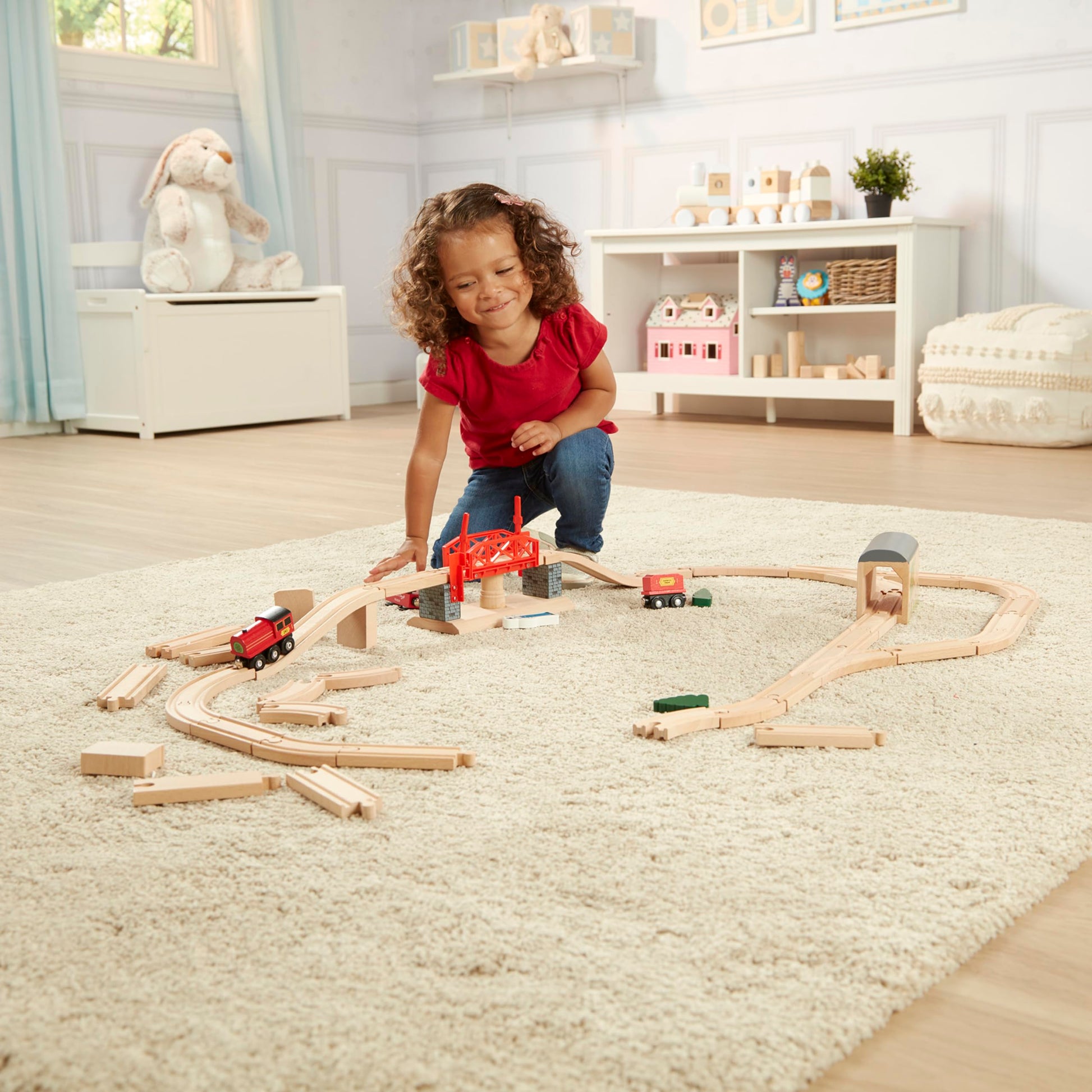 Melissa & Doug Swivel Bridge Wooden Train Set (47 pcs)