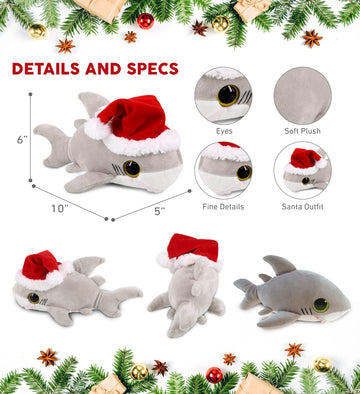 DolliBu Santa Big Eye Shark Stuffed Animal Plush Toy - Soft Ocean Life Animal Dress Up with Red Santa Claus Outfit, with Name Personalization - 6 Inch
