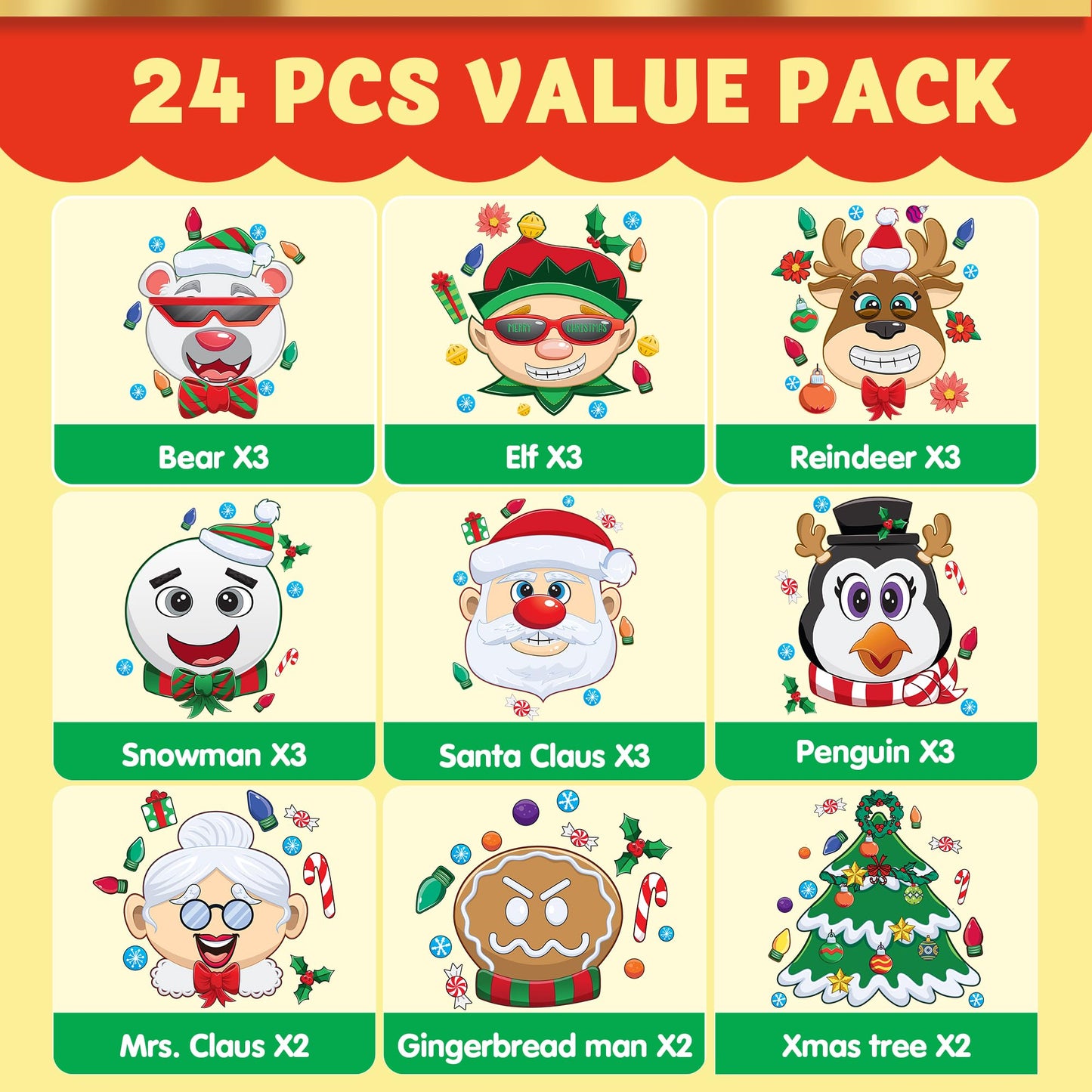 JOYIN 24 Pcs Christmas Make-a-face Stickers, Make Your Own Characters Mix and Match Sticker Sheets with Christmas Elf, Santa Santa, Snowman, Penguin