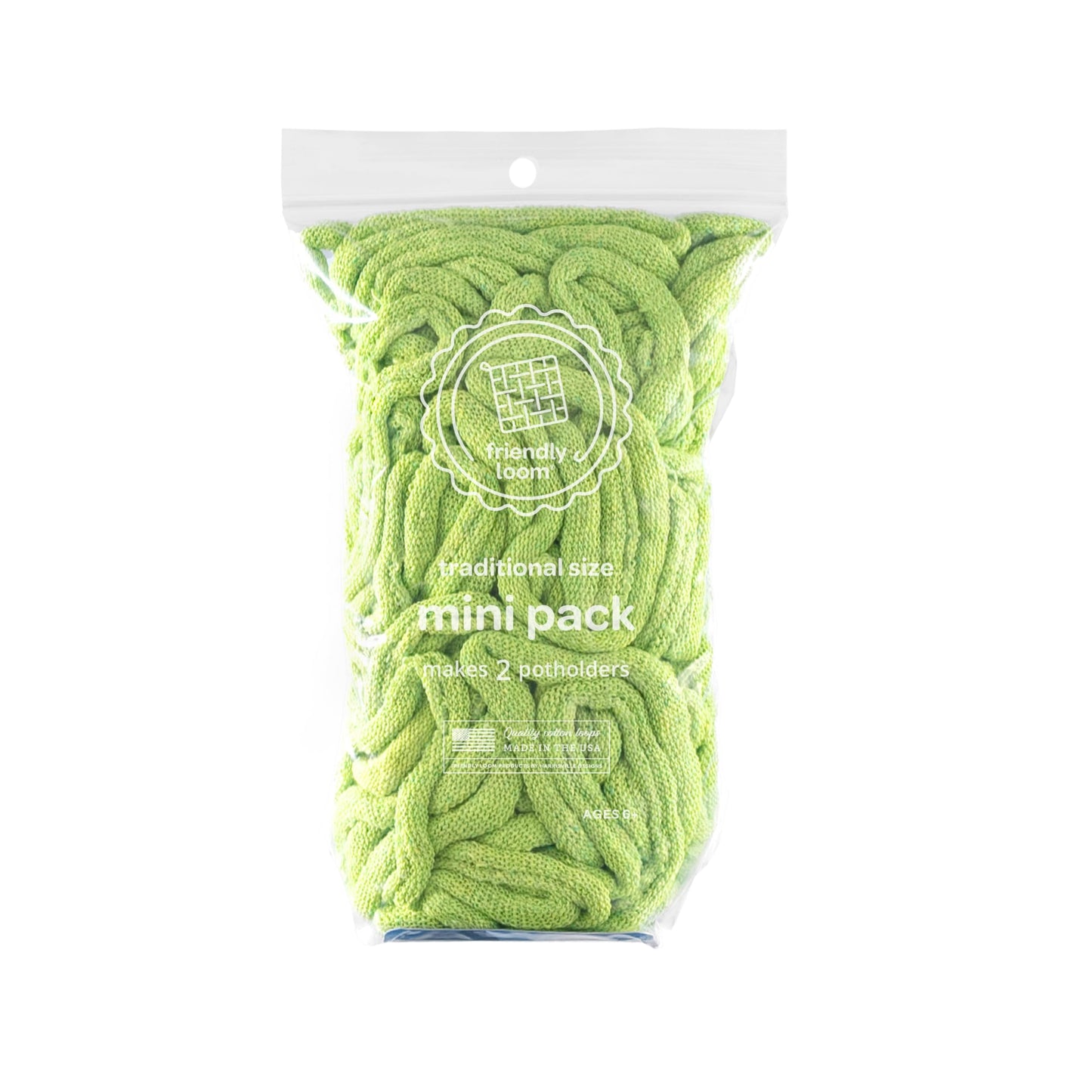 Harrisville Designs Friendly Loom Lime Color Potholder Cotton Loops 7" Traditional Size Loops Make 2 Potholders, Weaving Yarn Crafts Activities