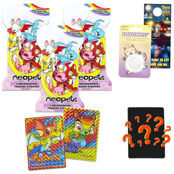 Neopets Holographic Sticker 3 Pack - Bundle with 3 Trading Card Blind Bags with in Game Codes Plus Stickers, More | Premium Collectible Neopets