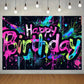 HOMETITUTE Neon Happy Birthday Banner 71x43 Inch Photography Backdrops