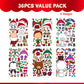 JOYIN 36 Pcs Christmas Make-a-face Sticker Sheets Make Your Own Xmas Characters Mix and Match Sticker with Full Body Design Reindeer, Snowman, Elf