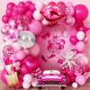 106pcs Hot Pink Balloon Garland Arch Kit with Giant Lipstick, Kiss Lips & Disco Ball Foil Balloons, 18/12/10/5 Inch Metallic Pink & Silver Star