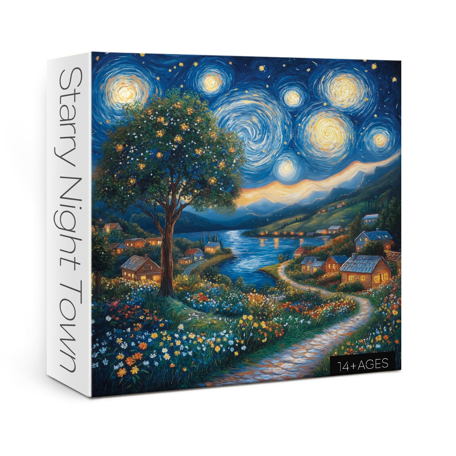 Larkipuzz Art Starry Night Painting Puzzles for Adults 1000 Pieces, Challenging Van Gogh Plant Tree Landscape Jigsaw Puzzles, Aesthetic Nature Floral