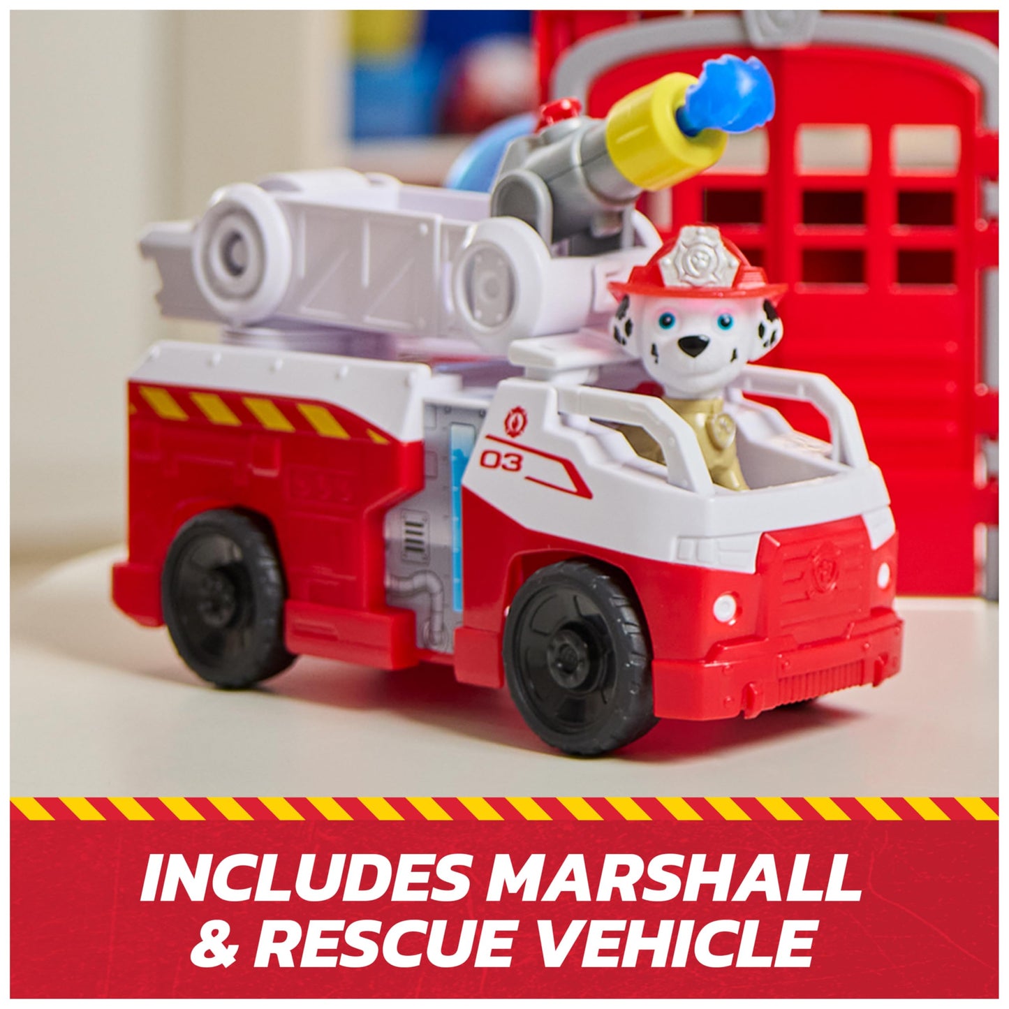 Paw Patrol - Fire Rescue Fire Station - Marcus Car Figure - Sound & Light Effects - Kids Toy - Ages 3+