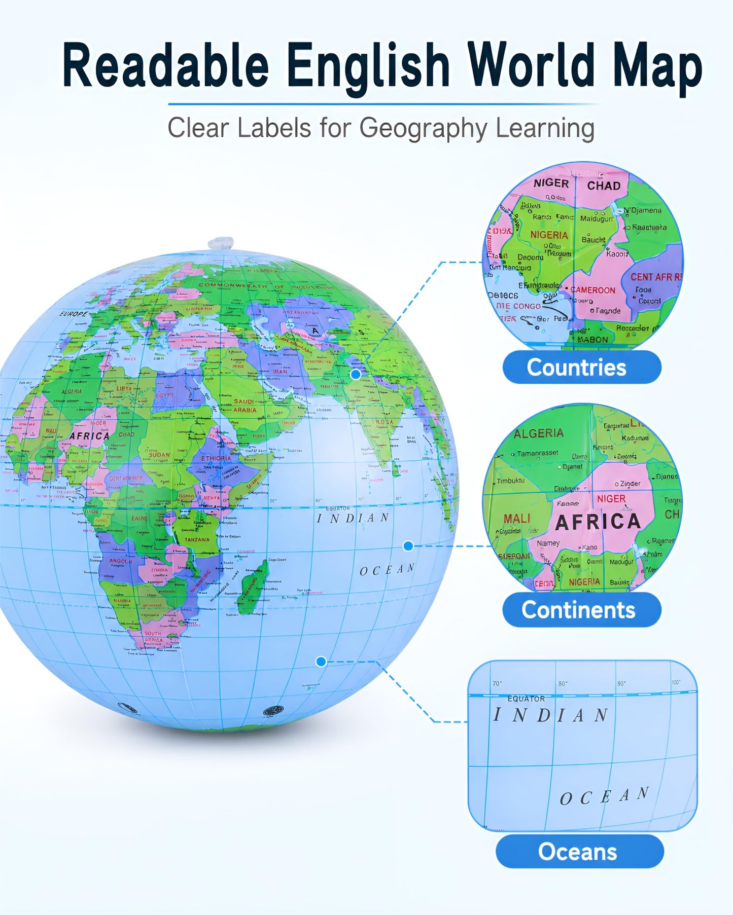 NUOBESTY Inflatable Globe Beach Ball, 11.8-Inch PVC World Map Ball