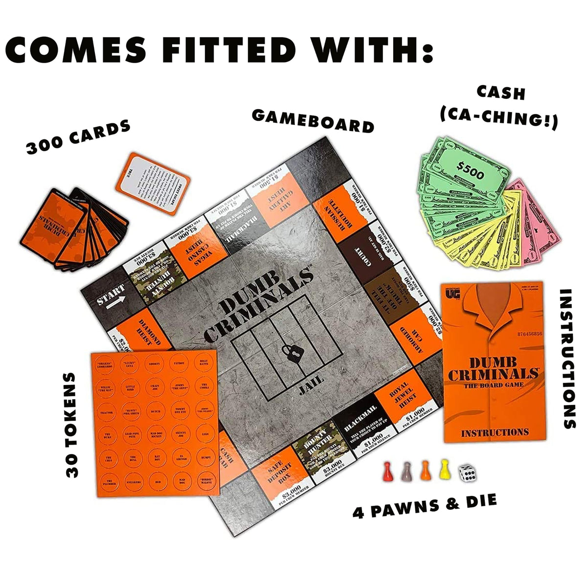 Dumb Criminals Board Game, Hilarious Trivia for Teens & Adults, Ages 12+