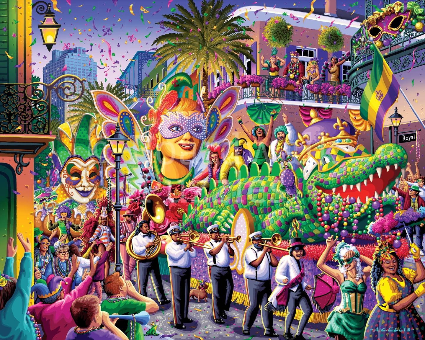 Boardwalk New Orleans Mardi Gras 1000 Piece Jigsaw Puzzle Fun Colorful Festival Puzzles with Premium Box, Gift for Adults and Family 19"x26"