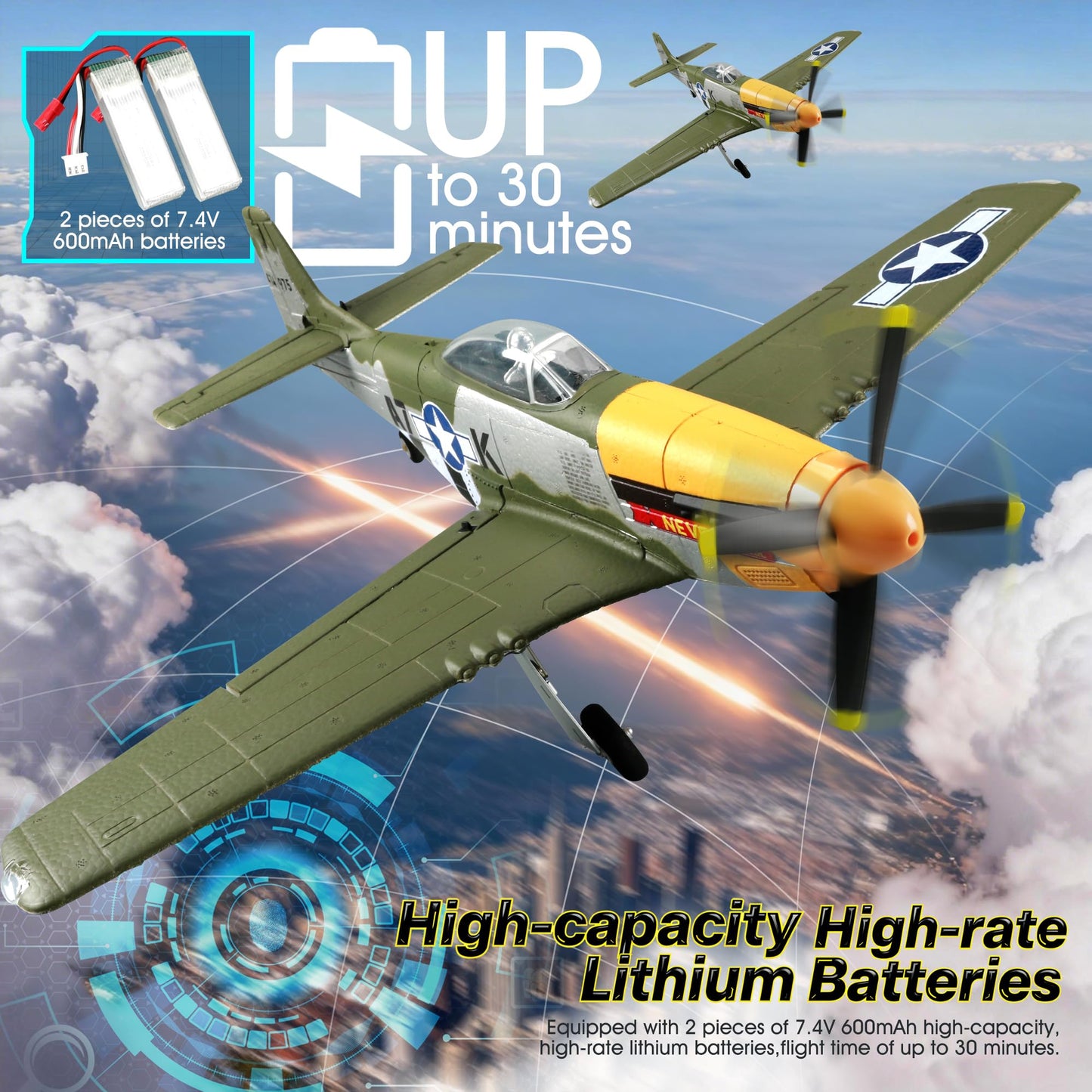 Park10 Toys RC Plane 5CH 1406 Brushless P51D Mustang RC Airplane with 3D Aerobatic and 6-Axis Gyro 510mm 2.4GHz Radio RC Planes for Adult Beginners