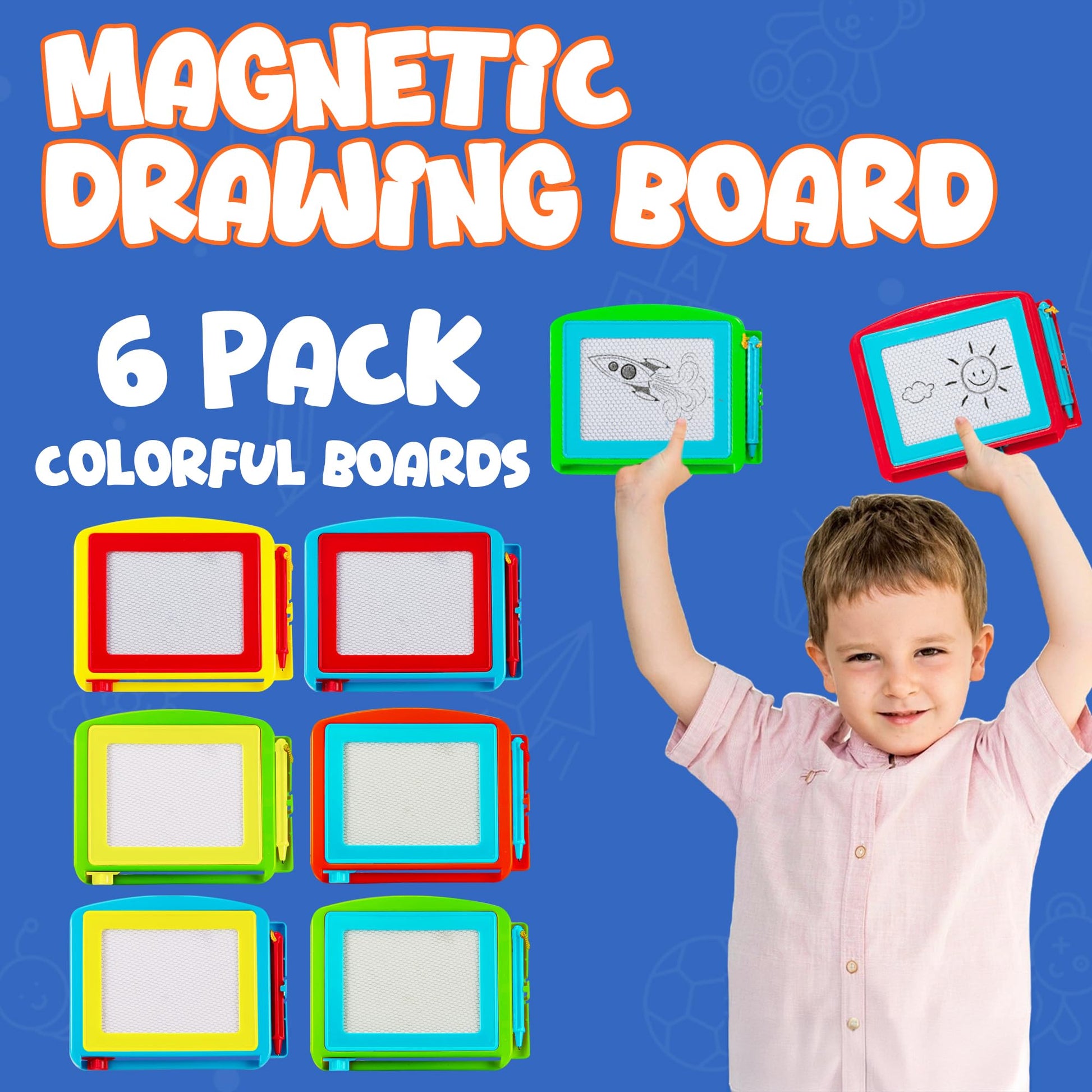 Bedwina Magnetic Drawing Board for Kids - (Pack of 6) Erasable Doodle Sketch Tablet and Travel Drawing Pad for Boys and Girls, Birthday Party Favors