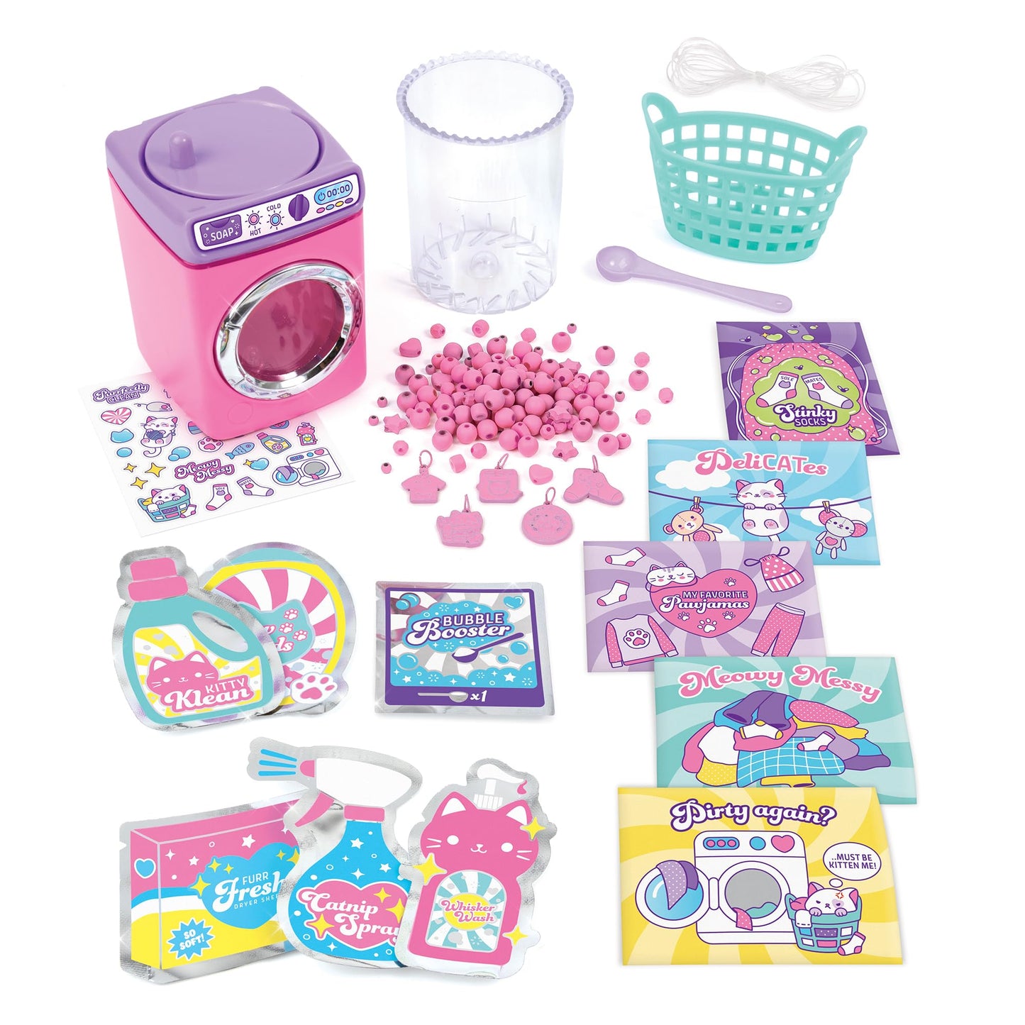Make It Real: Purr-FECT Wash 'N Bead Bracelets - 141pc, DIY Jewelry Craft Kit, Design-Make 5 Charm Bracelets, Spin to Style, Bead Cleaning, Kids 8+