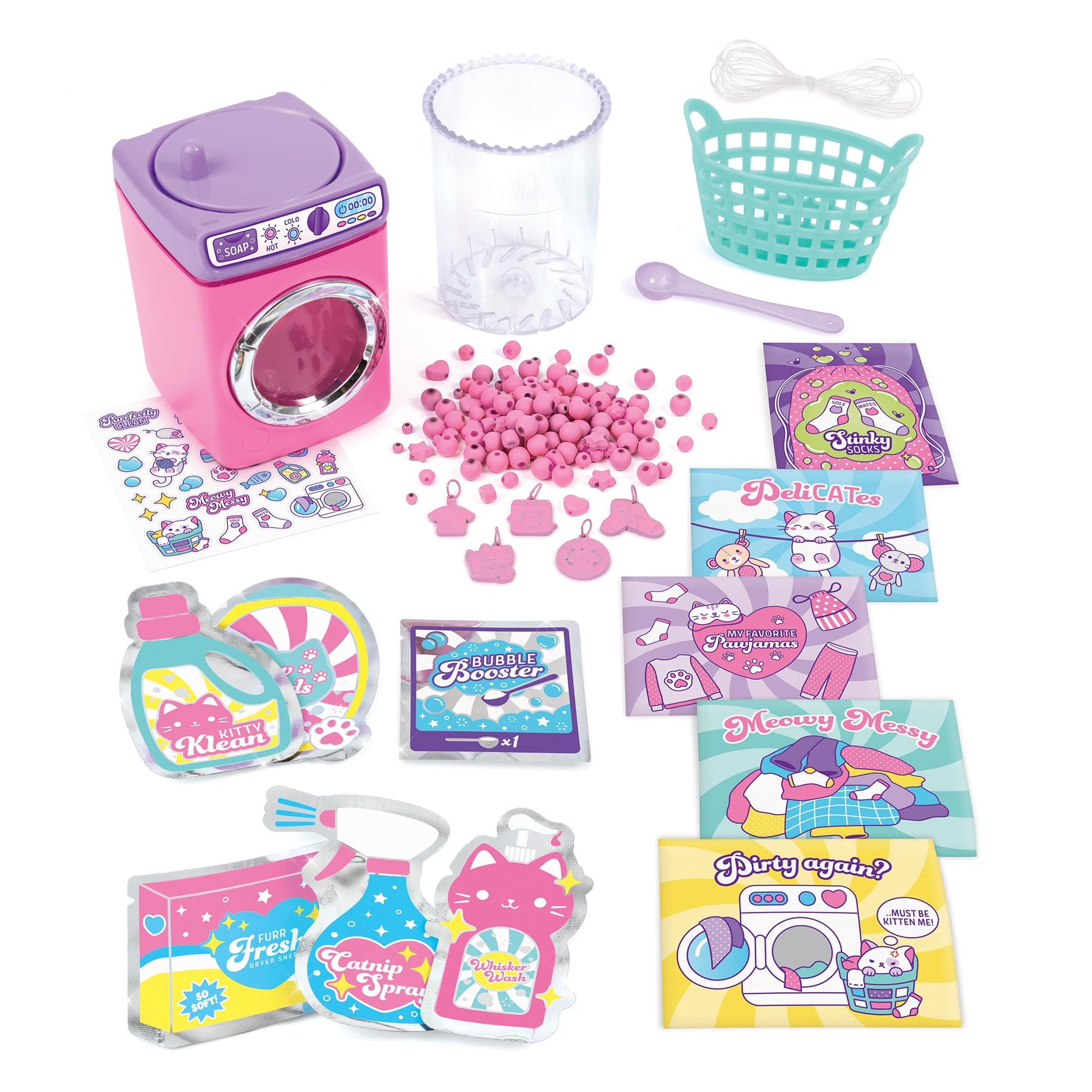 Make It Real: Purr-FECT Wash 'N Bead Bracelets - 141pc, DIY Jewelry Craft Kit, Design-Make 5 Charm Bracelets, Spin to Style, Bead Cleaning, Kids 8+