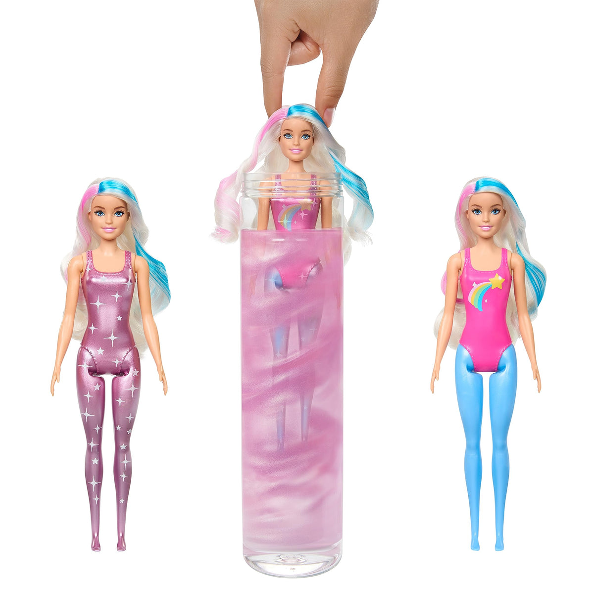 Barbie Color Reveal Doll, Rainbow Galaxy, Celestial Sparkle with 6 Surprises Including Wings & Color Change (Styles May Vary)
