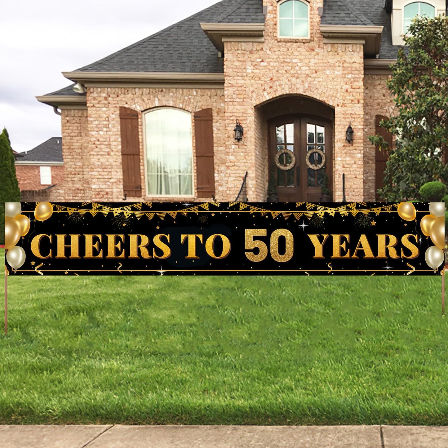 50th Birthday Decorations for Men & Women - 10ft "Cheers to 50 Years" Black & Gold 50th Birthday Banner - Large Elegant Backdrop for Indoor, Yard