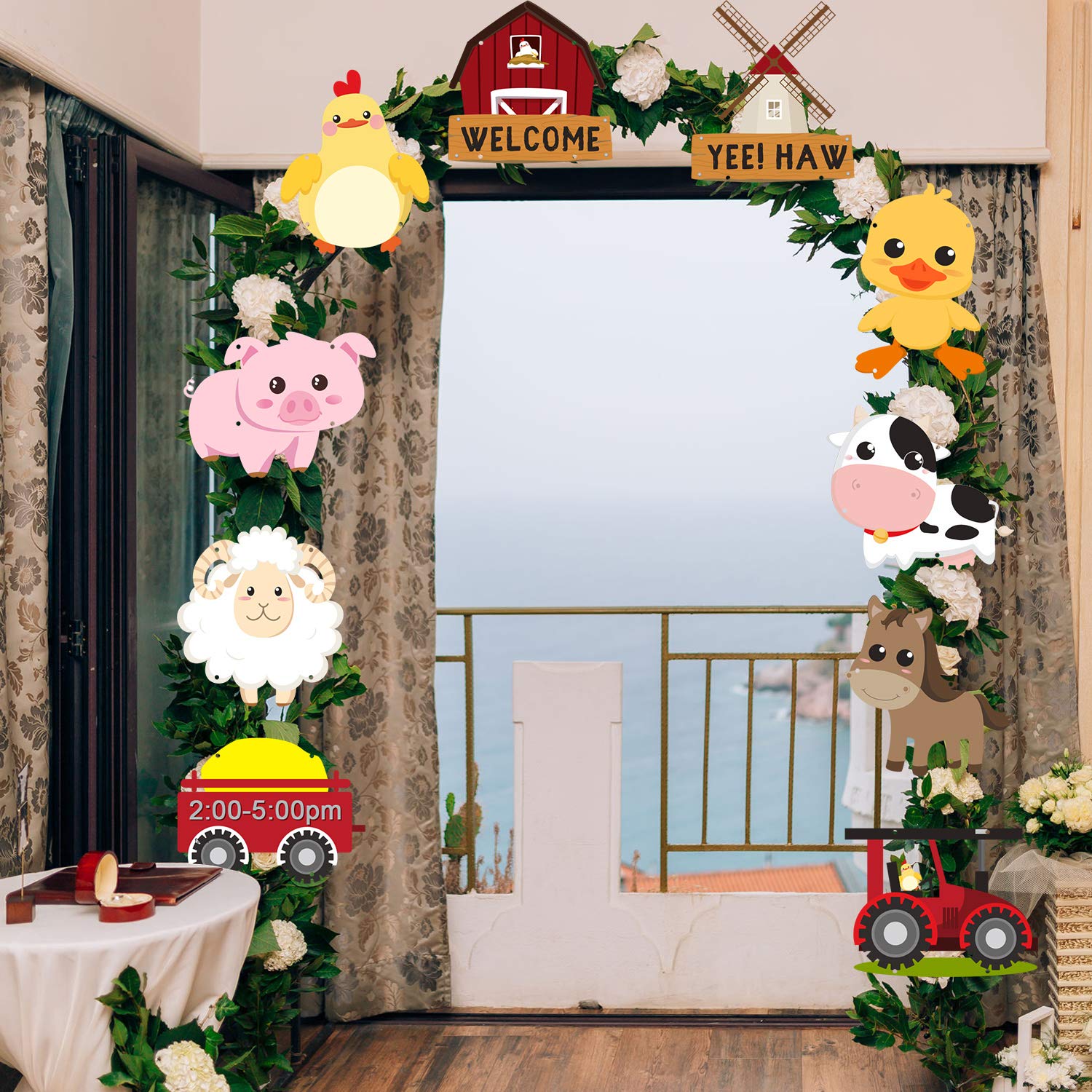 Blulu Farm Animal Themed Party Decorations, Farm Animal Cutouts Banner, Door Signs for Baby Shower Family Reunion Theme Party Supplies