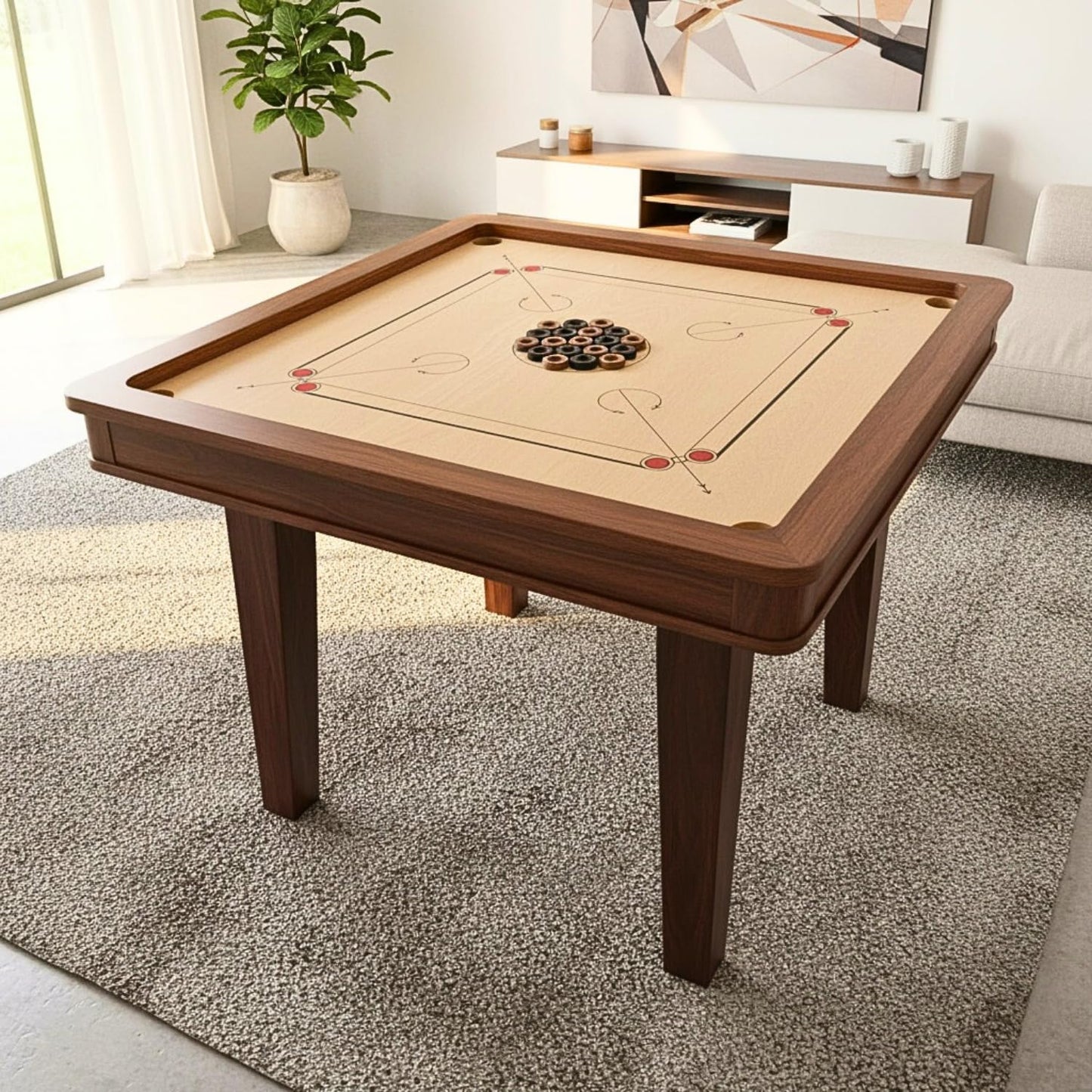 30 Traditional Carrom Board Game Coins (13 Black / 13 Natural / 2 Red Queens / 2 White Strikers) (Add a Pouch)