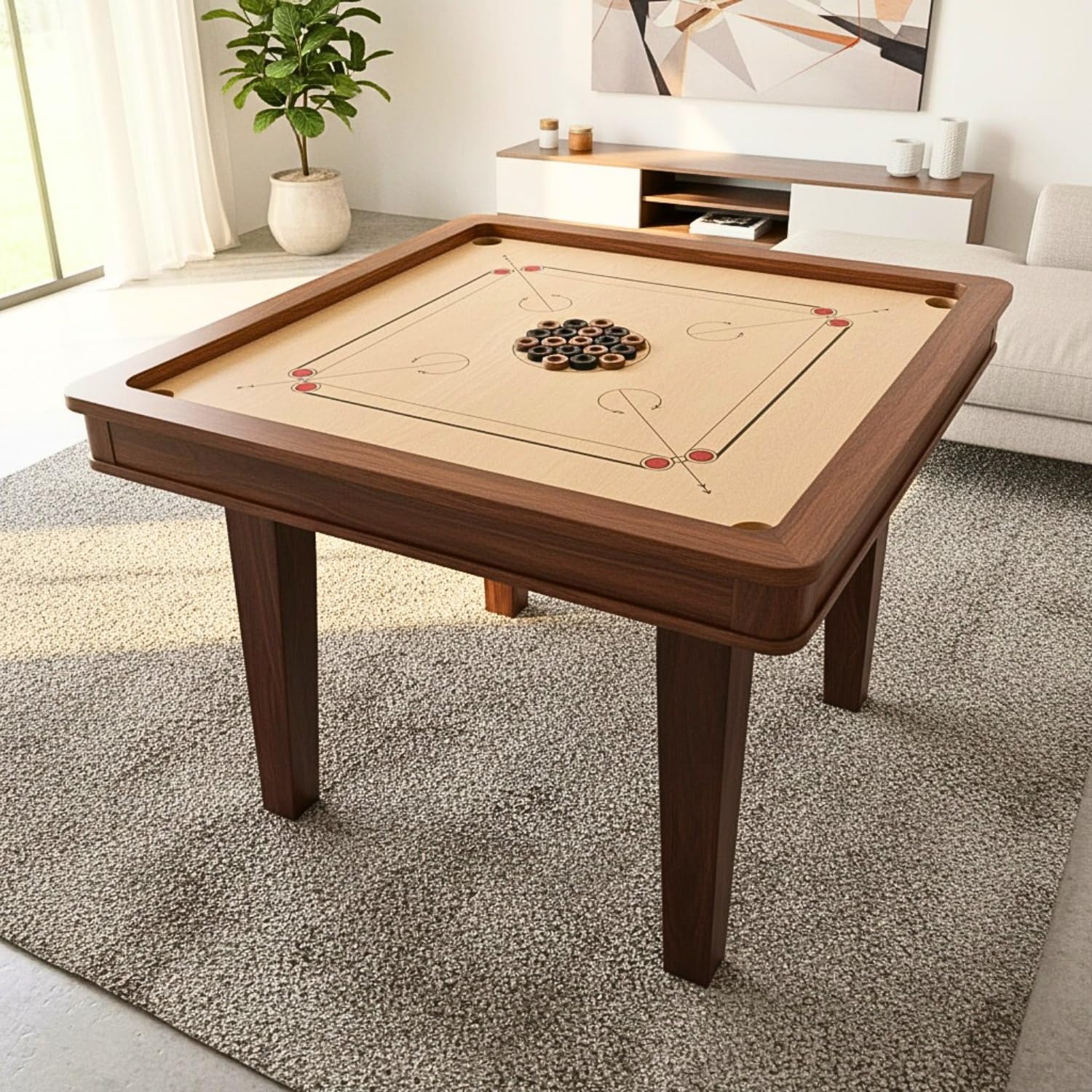 30 Traditional Carrom Board Game Coins (13 Black / 13 Natural / 2 Red Queens / 2 White Strikers) (Add a Pouch)