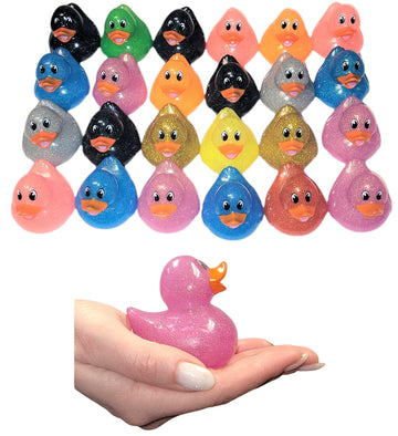 Colorful Glitter Rubber Duckies (2.5") Assorted Neon Color Ducks Ducky Duck (12)
