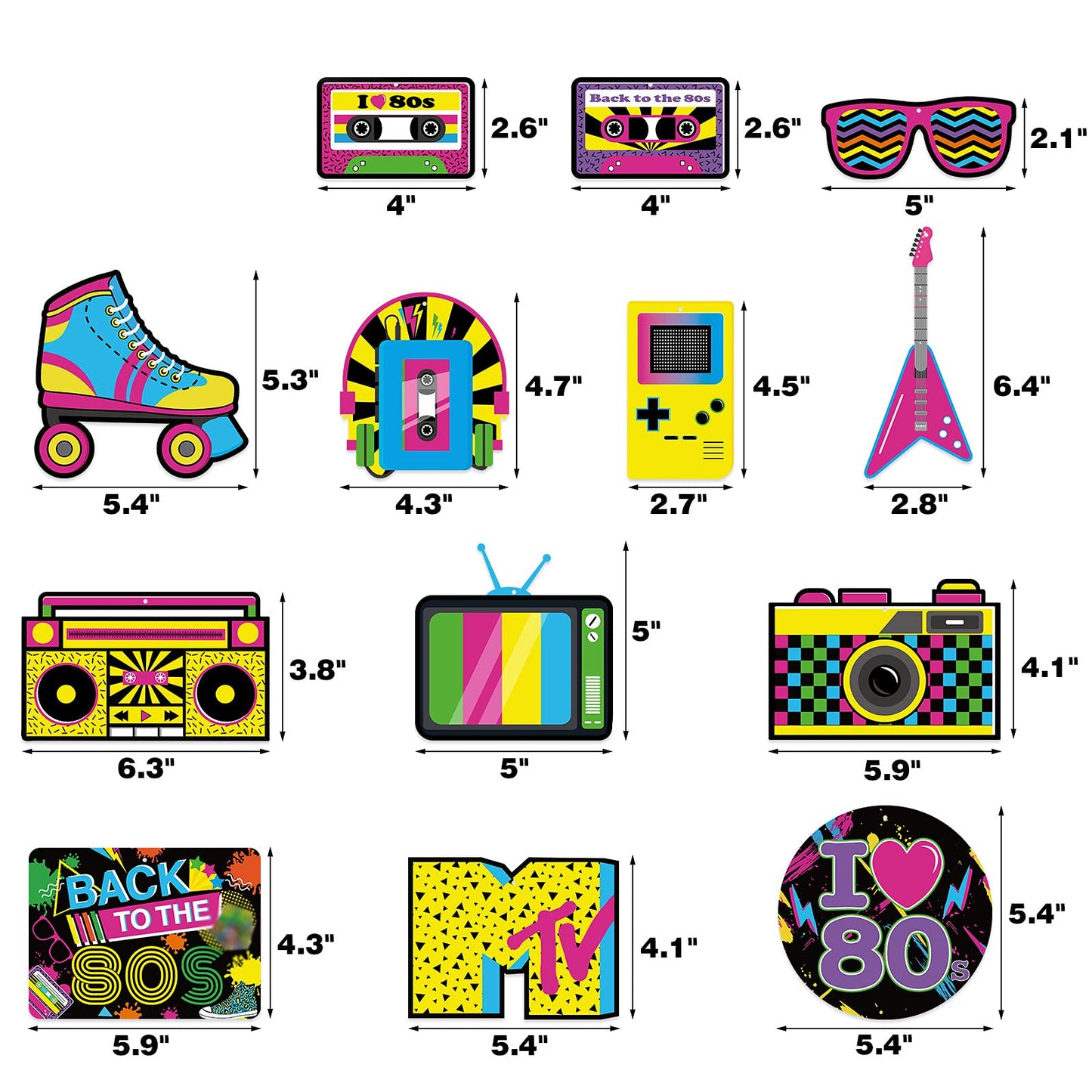Bessmoso 28PCS 80s Party Decorations - Retro Hanging Swirls & Ceiling Streamers for 1980s Throwback Birthday, Neon Back to The 80’s Party Supplies