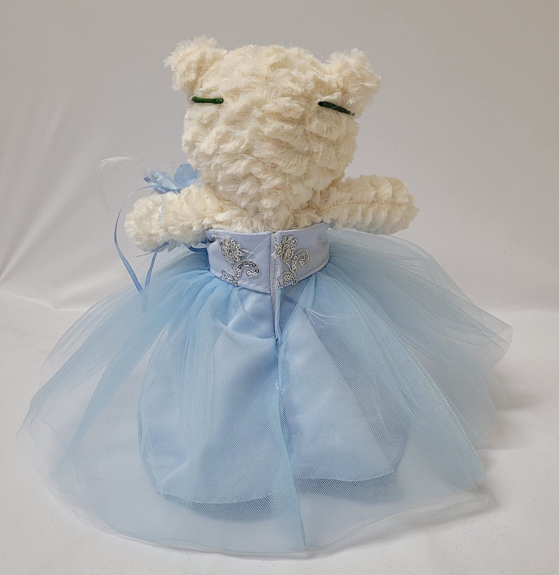 KINNEX COLLECTIONS SINCE 1997 12" Mi Presentacion Teddy Bear with Dress (Centerpiece) ~ B09631P-4 (Baby Blue)