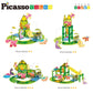 PicassoTiles Dinosaur Magnetic Tiles Racecar Track with 8 Magnet Tile Dino Toys 2 Cars Street Sign Accessory Kit Construction Building Blocks