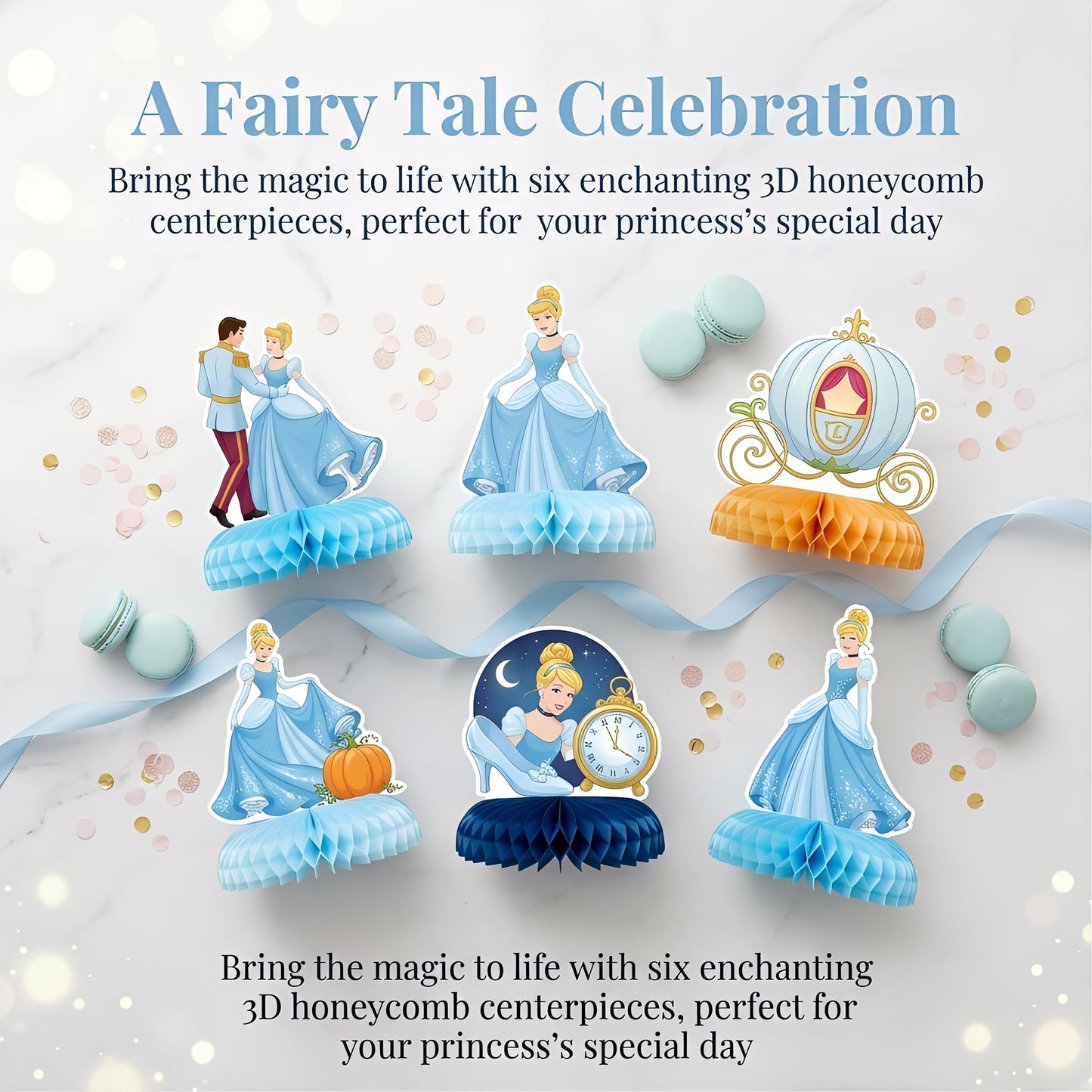 Princess Birthday Party Decorations, 6Pcs Princess Theme Party Centerpieces, Photo Booth Props, Cake Toppers, for Cinderella Theme Girls Birthday