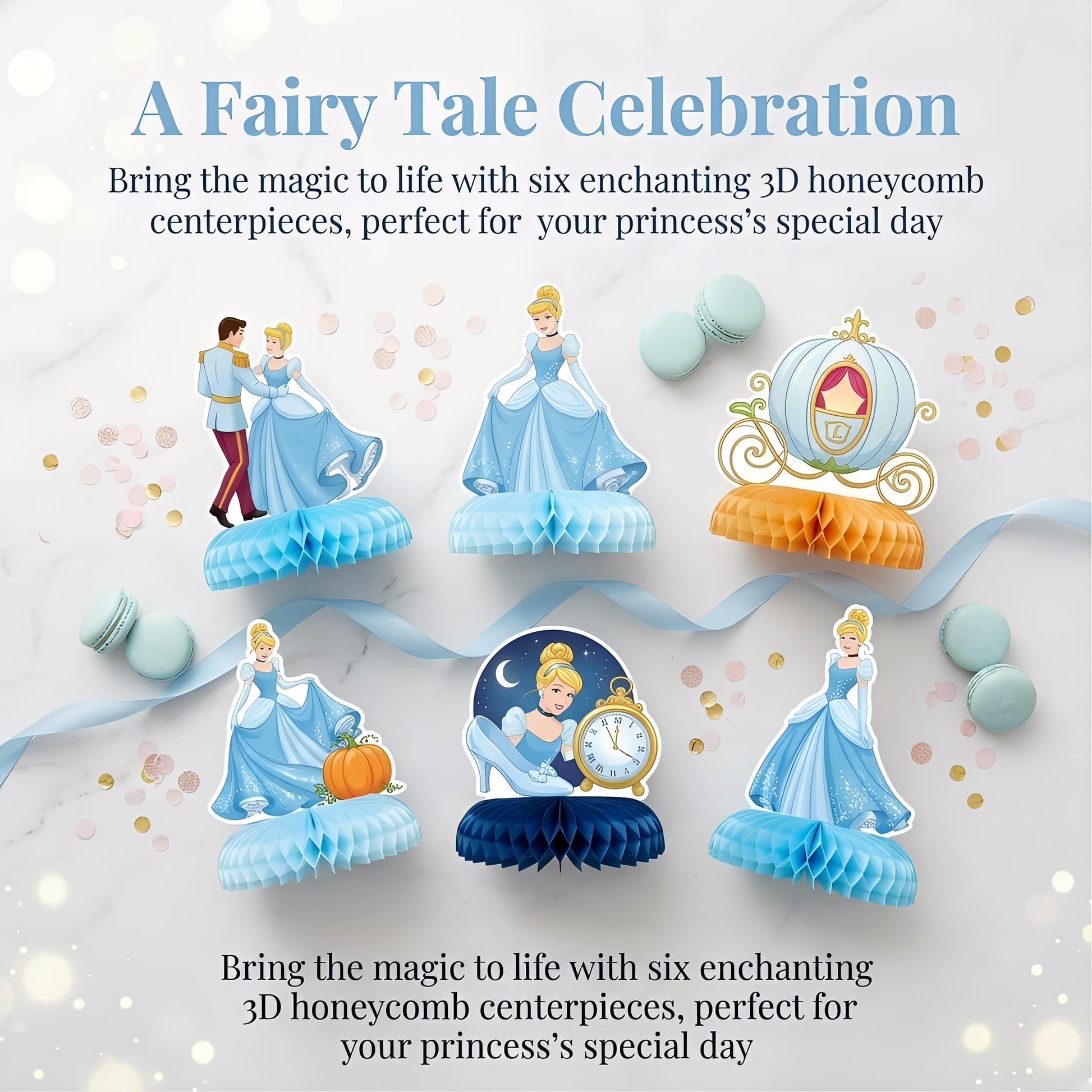 Princess Birthday Party Decorations, 6Pcs Princess Theme Party Centerpieces, Photo Booth Props, Cake Toppers, for Cinderella Theme Girls Birthday