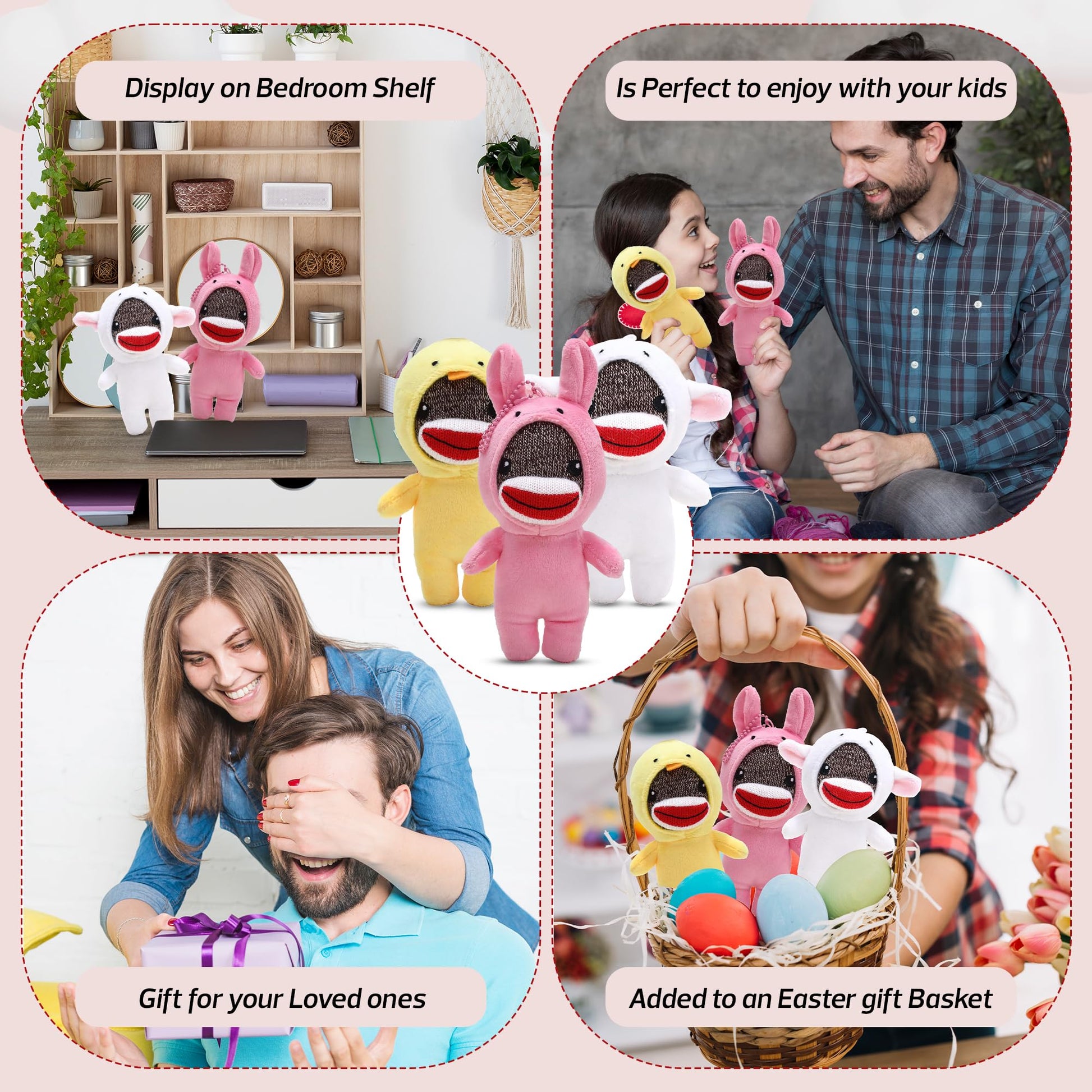 Made By Aliens Adorable 6 inch Easter Sock Monkey Plush Toy Sheep Costume - Soft Stuffed Animal for Kids & Collectors for Birthdays, Holidays, Springs