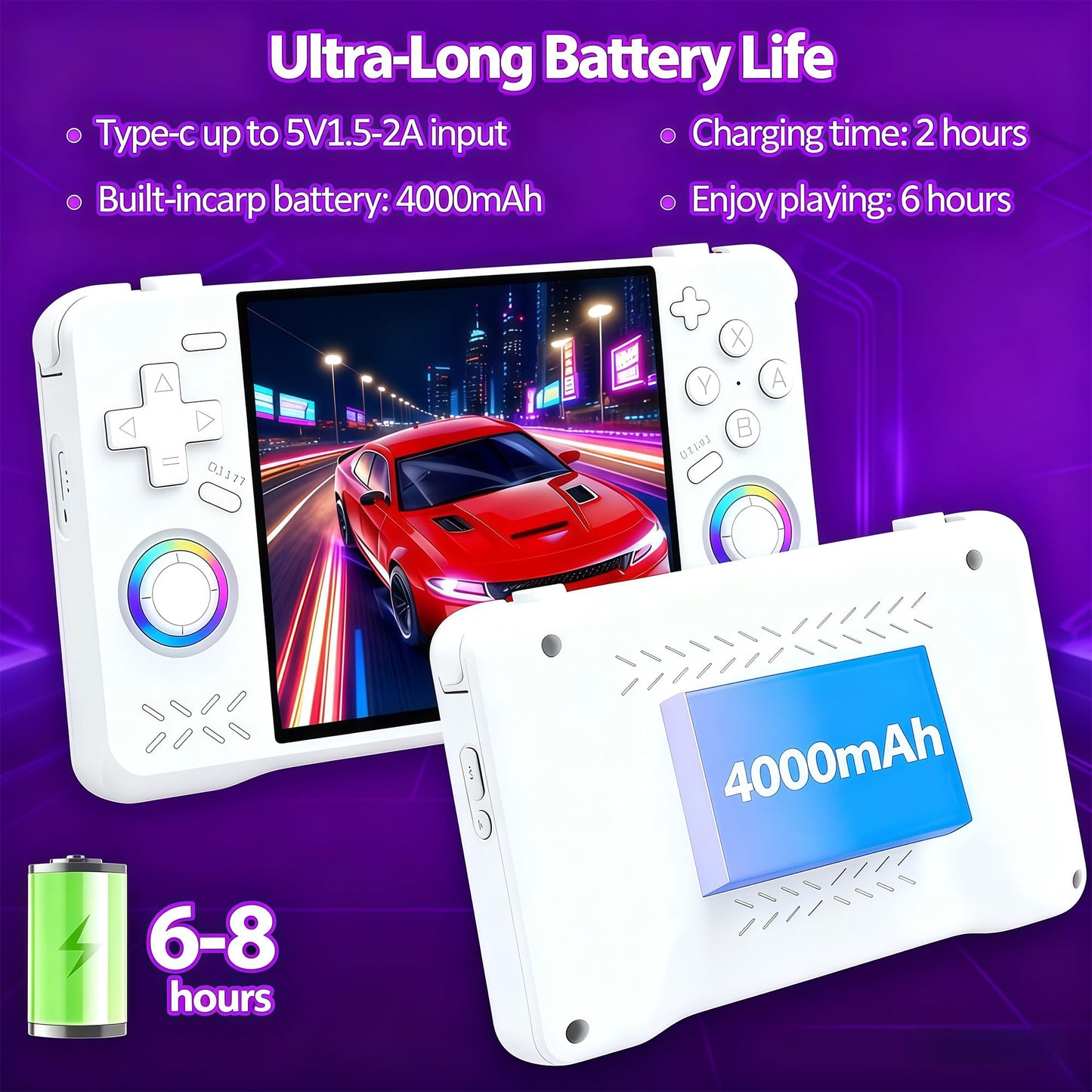 XF40H Retro Handheld Game Console 4 Inch IPS Screen 128GB Linux (Pink)