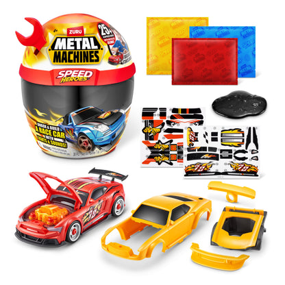 Metal Machines Speed Heroes (Red) by Zuru, 20+ Surprises, Build your own Car, Two Bodies, Lights & Sounds, Slime