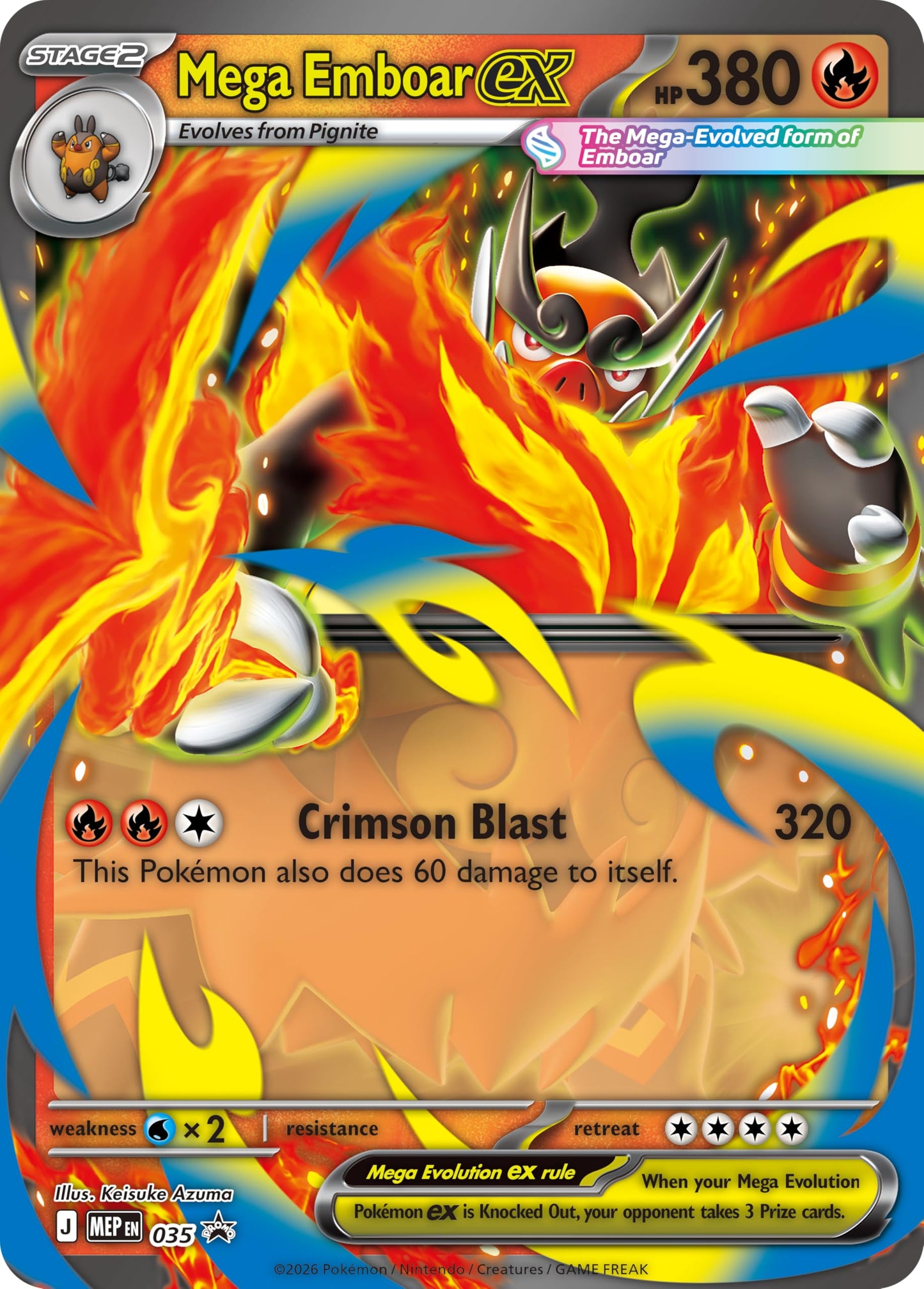 Pokémon TCG: Mega Evolution-Ascended Heroes Mega Emboar ex Box (1 Foil Promo Card, 1 Oversize Lenticular Card & 4 Booster Packs)