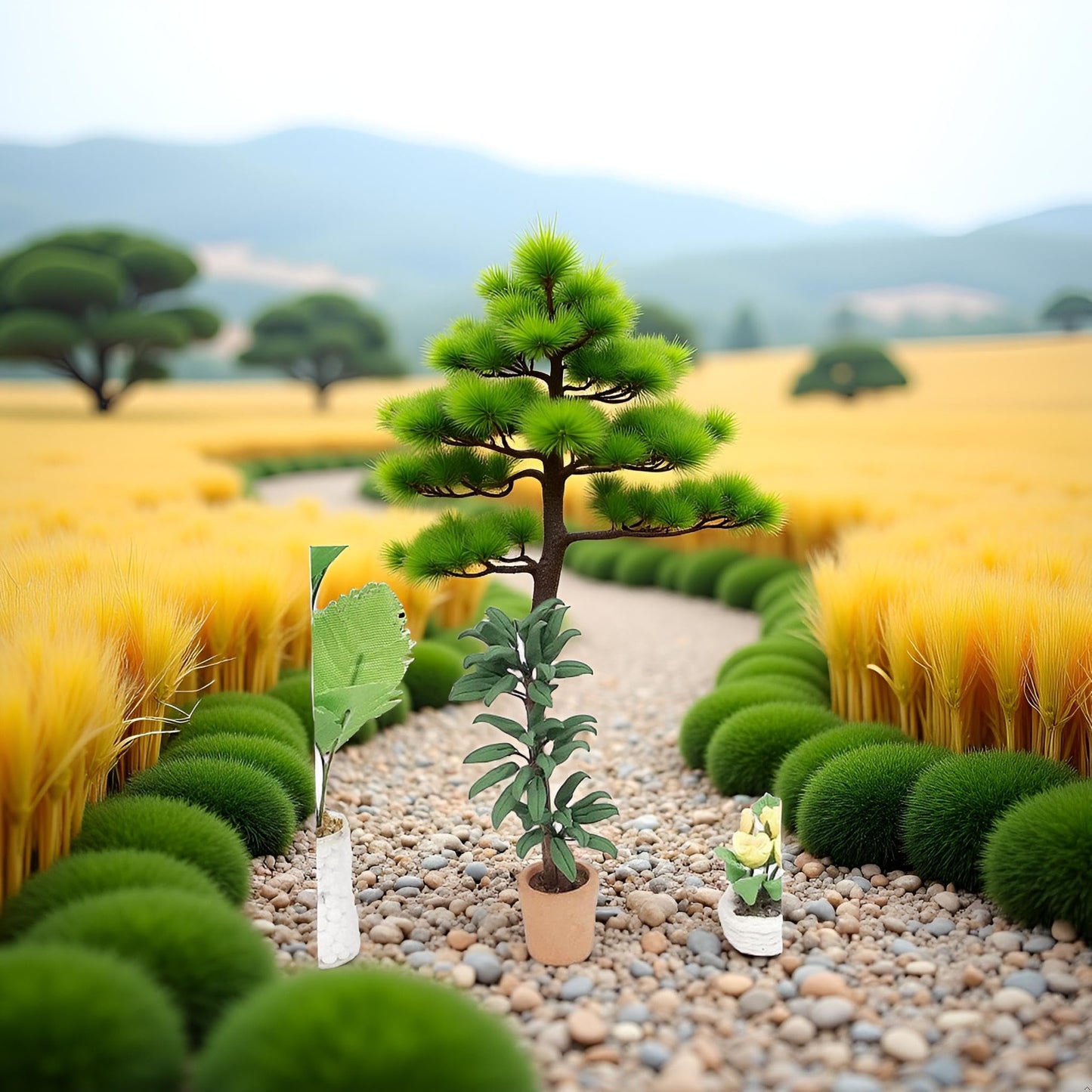 Green Dollhouse Flower Bonsai,1:12 Mini Dollhouse Miniature Plant in Pot Micro Landscape DIY Craft Garden Ornament Green Cute Decorative Ornament
