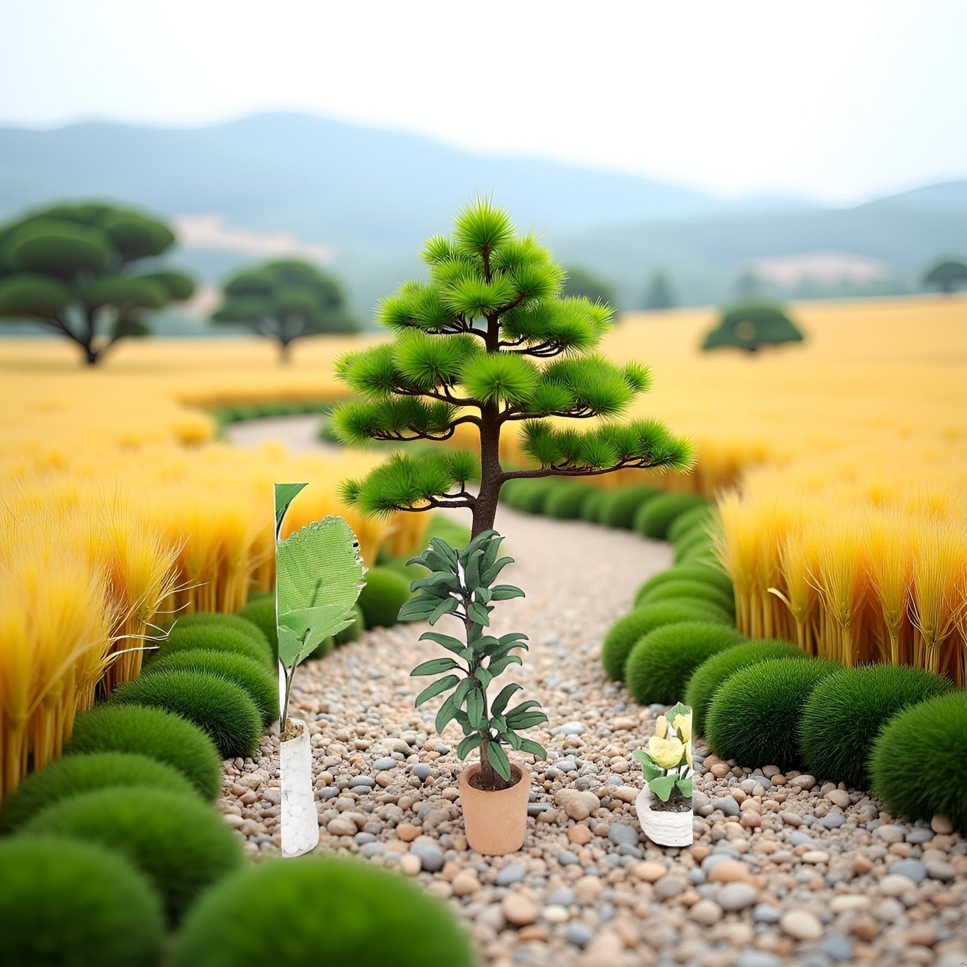 Green Dollhouse Flower Bonsai,1:12 Mini Dollhouse Miniature Plant in Pot Micro Landscape DIY Craft Garden Ornament Green Cute Decorative Ornament