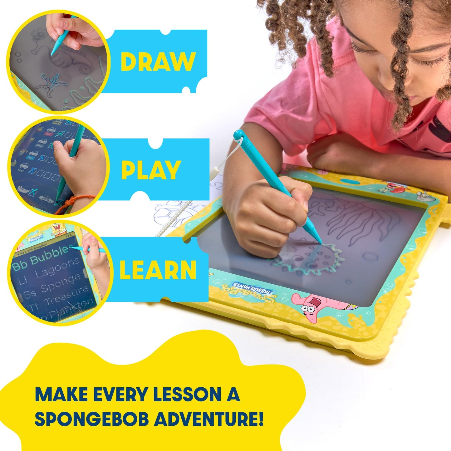 Spongebob Squarepants LCD Doodle Writing Tablet Toy - Travel Essential for Kids - Birthday Gift for Boys & Girls - STEM Drawing & Educational Learning