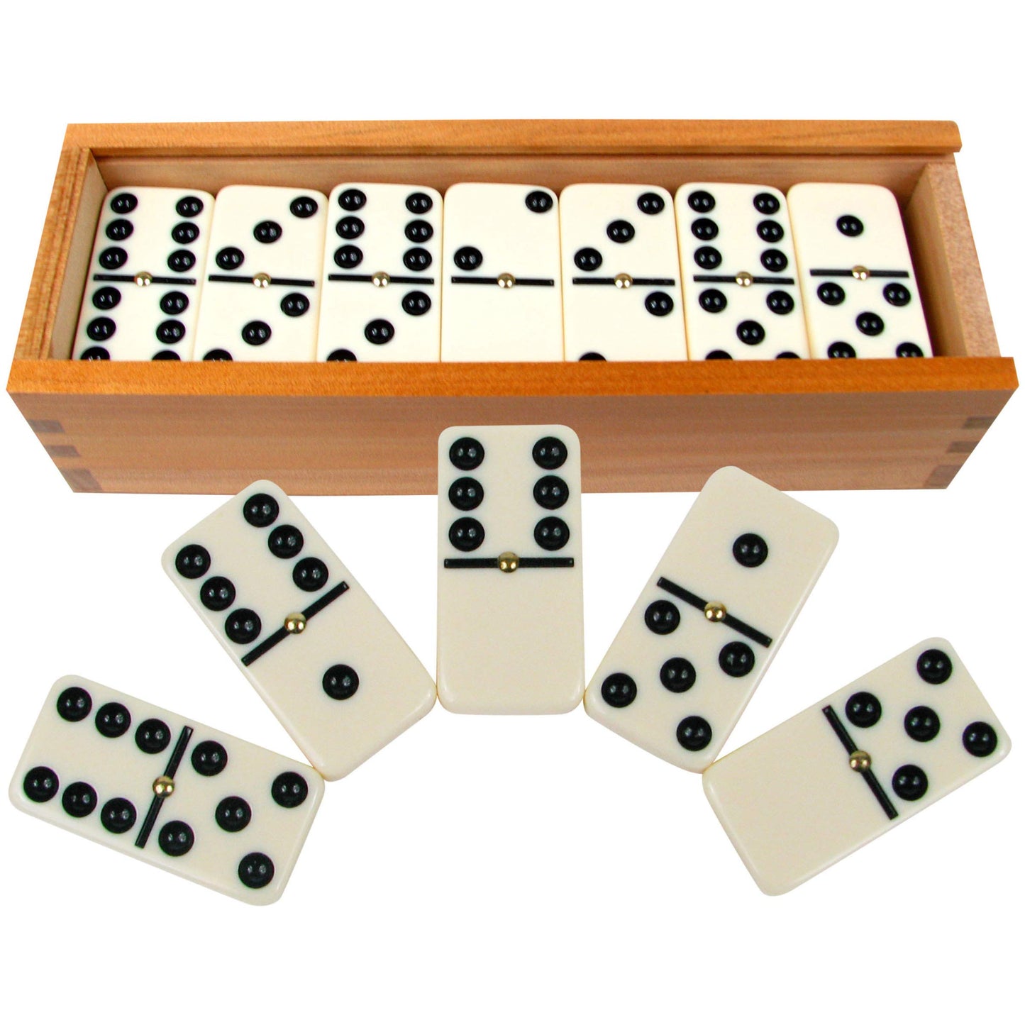 Double Six Dominos - 28-Piece Ivory Dominos Set for Adults and Kids - Classic Number Table Games Game for Family with Wooden Storage Case by Hey Play