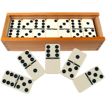 Double Six Dominos - 28-Piece Ivory Dominos Set for Adults and Kids - Classic Number Table Games Game for Family with Wooden Storage Case by Hey Play