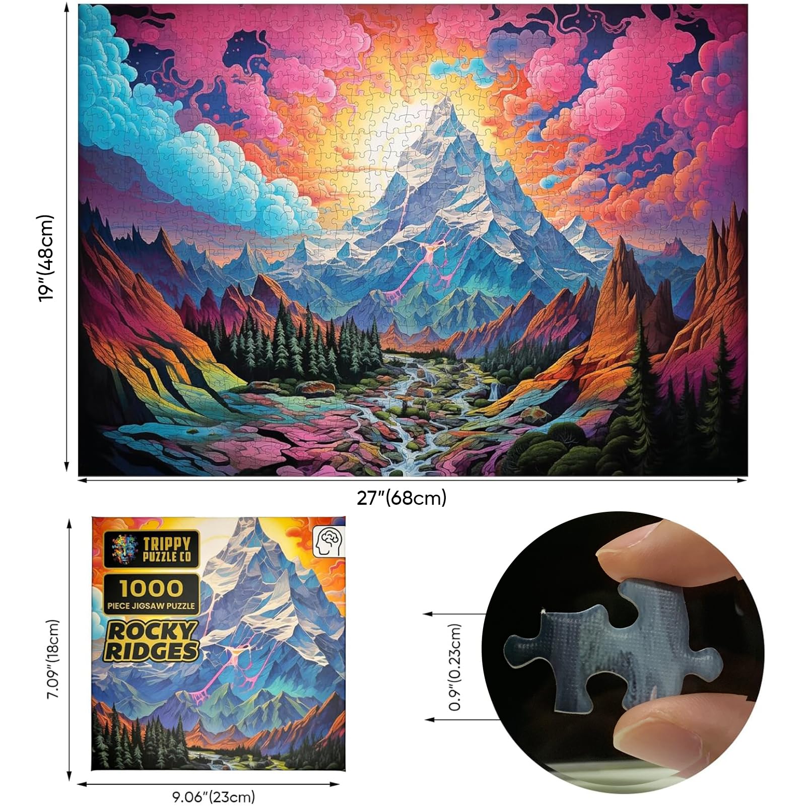 1000 Piece Jigsaw Puzzle for Adults - Impossible Hard Difficult Challenging Puzzles for Adults - Psychedelic Landscapes Collection (Rocky Ridges)