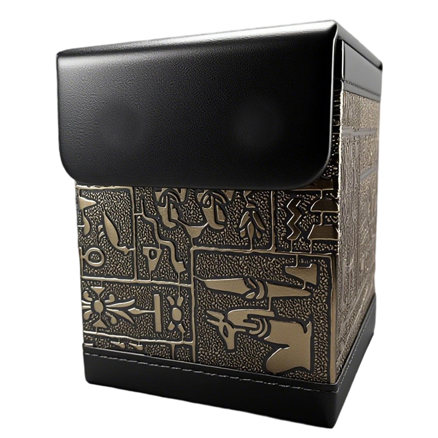 Cylvenor ancient egyptian embossed deck box for yugioh and mtg cards - ultimate guard style with double-magnet opening, holds 100+ cards (black)