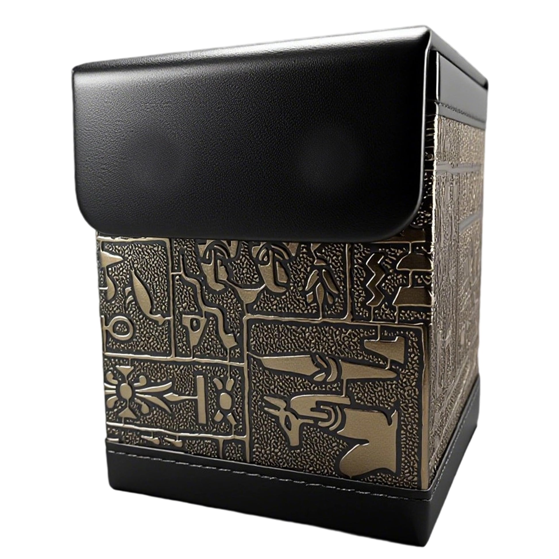 Cylvenor ancient egyptian embossed deck box for yugioh and mtg cards - ultimate guard style with double-magnet opening, holds 100+ cards (black)