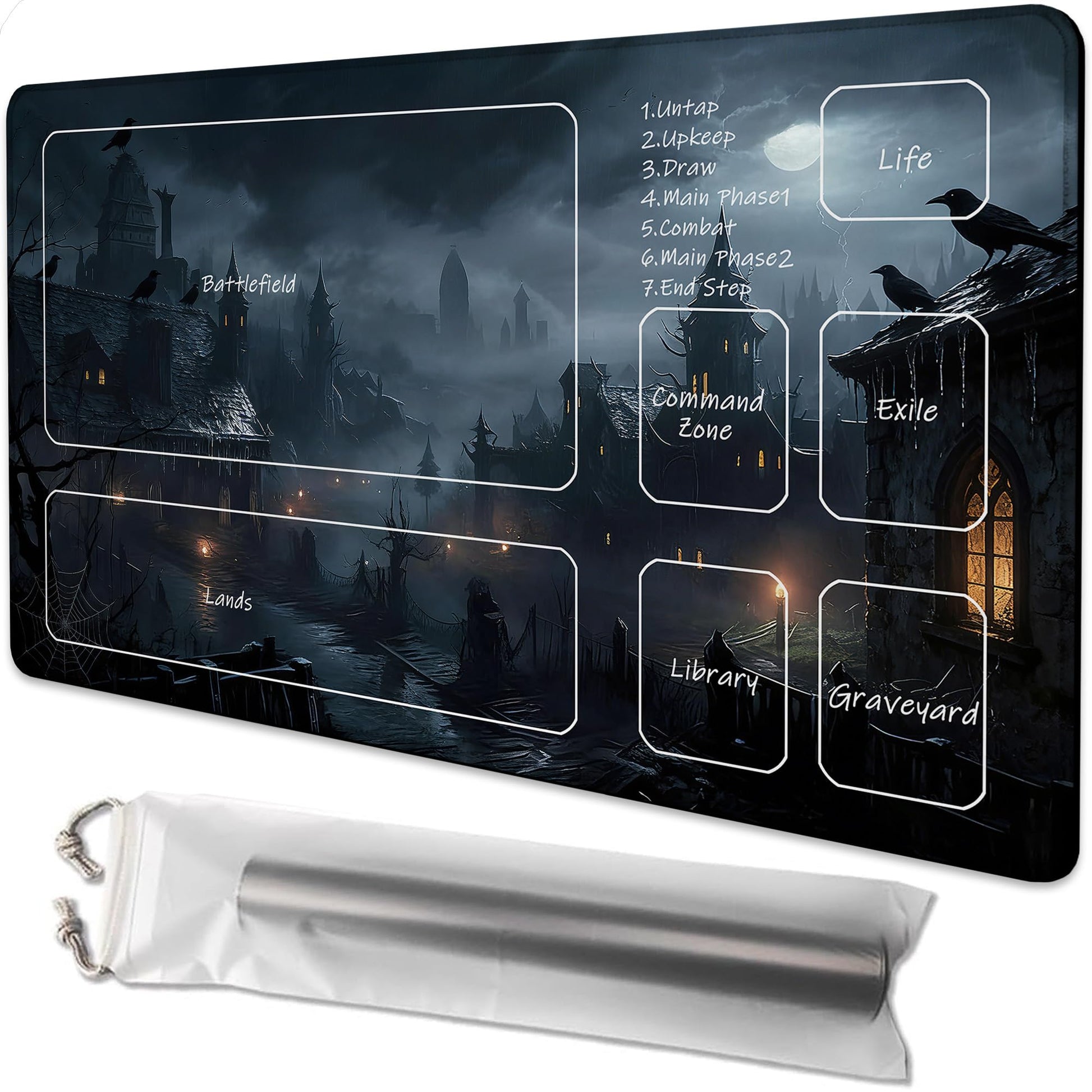 for MTG Playmat 24 x 14 Inches Fantasy Castle Magic Play Mat Card Game Mat for Magic The Gathering TCG PTCG Playmat with Free Storage Bags Non-Slip