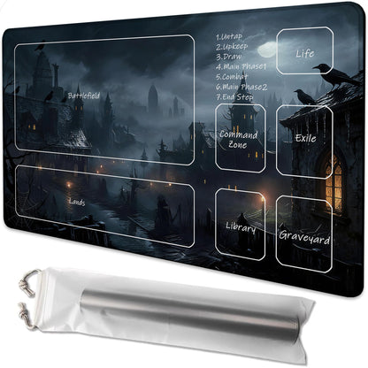 for MTG Playmat 24 x 14 Inches Fantasy Castle Magic Play Mat Card Game Mat for Magic The Gathering TCG PTCG Playmat with Free Storage Bags Non-Slip