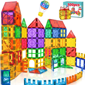Landtaix 100pcs Magnetic Tiles Magnetic Building Blocks for Toddlers 3 4 5 6 7 Year Old Boys Girls Educational Magnet Blocks Christmas Birthday Gift